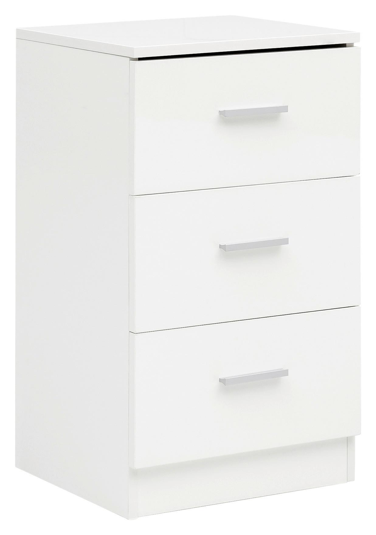 Nočný stolík Nachtkästchen š: 38cm biely - biela/strieborná, Konventionell, kov/kompozitné drevo (38/66,5/35cm) - MID.YOU