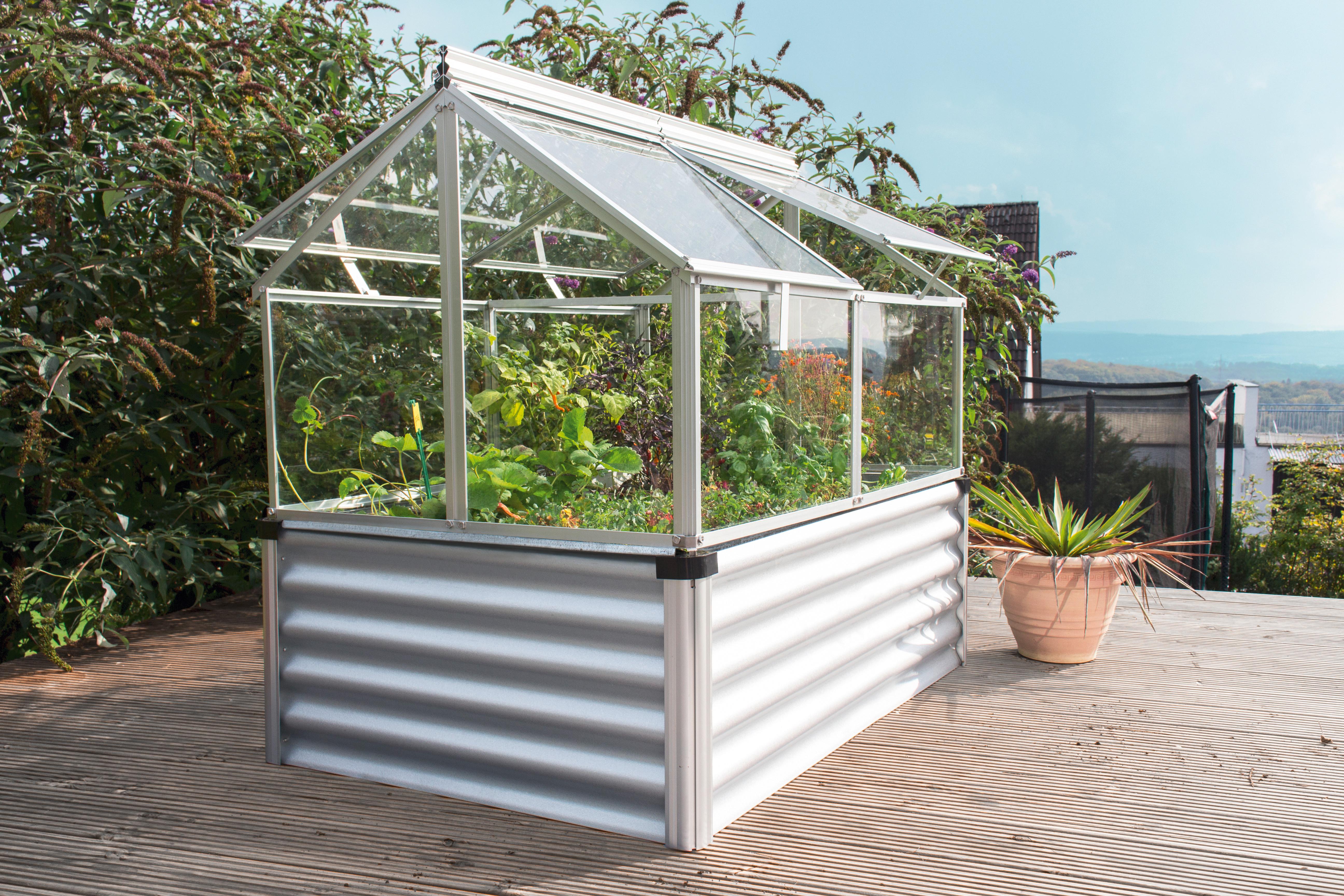 Hochbeet Mit Frühbeetaufsatz Gaia Jumbo 83,1x135,1x121,6 Cm - Alufarben, Basics, Glas/Metall (83,1/135,1/121,6cm)