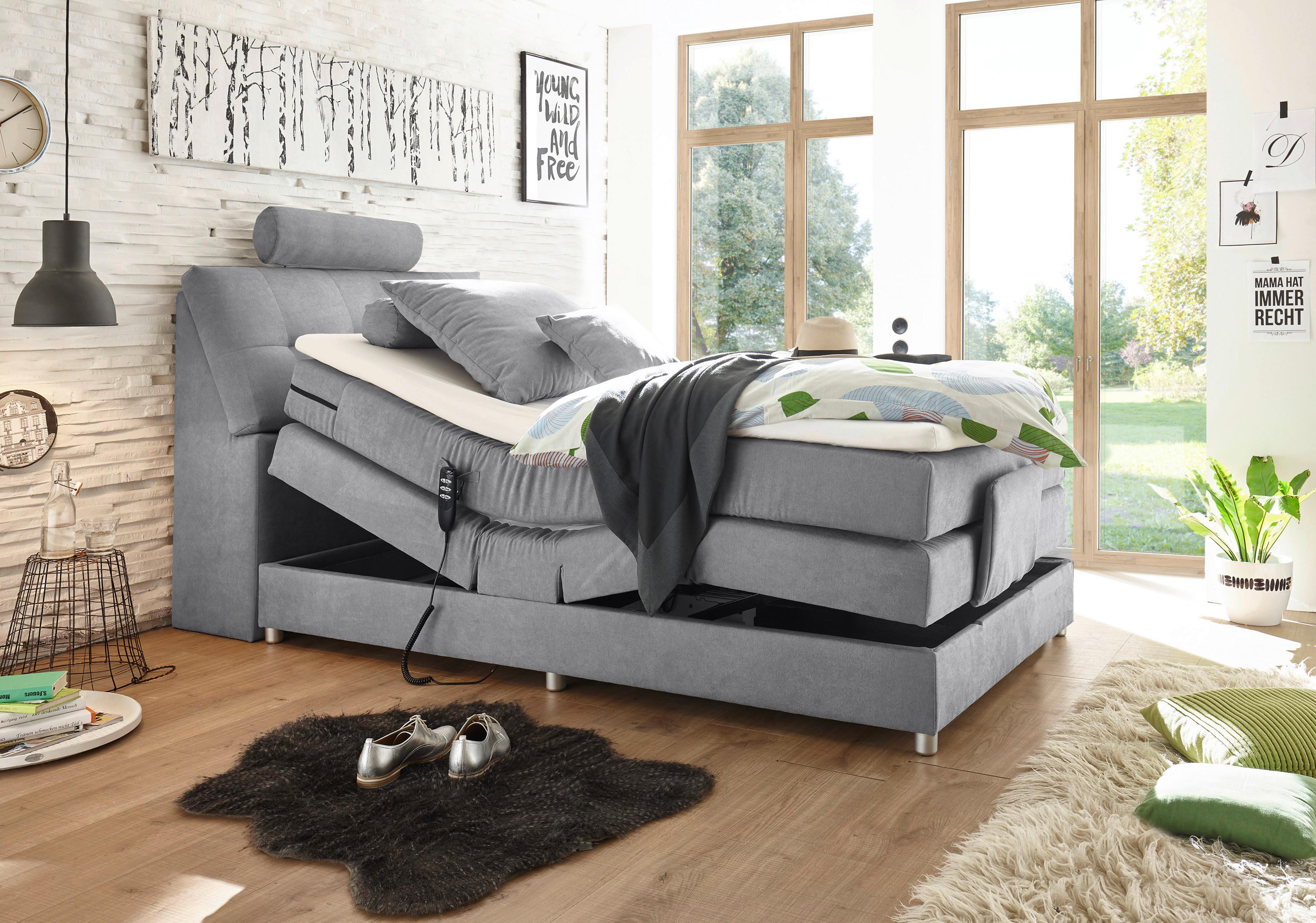 Boxspringbett Mit Topper Elektrisch 120x200 Cm Palermo - Silberfarben/Hellgrau, MODERN, Holzwerkstoff/Textil (120/200cm) - MID.YOU