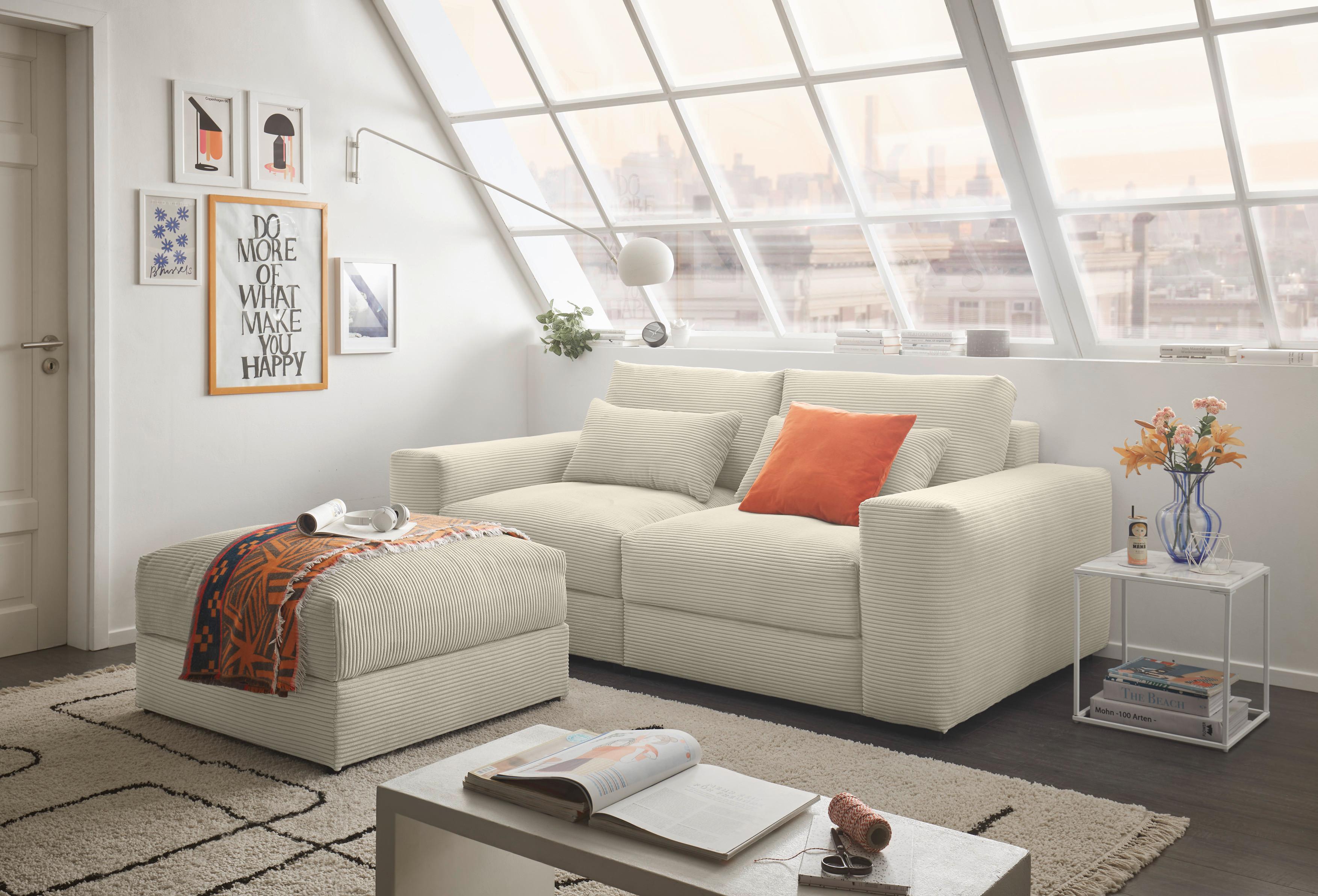 Hocker Genua Creme B: 87 Cm - Creme/Schwarz, KONVENTIONELL, Textil (87/53/87cm) - MID.YOU