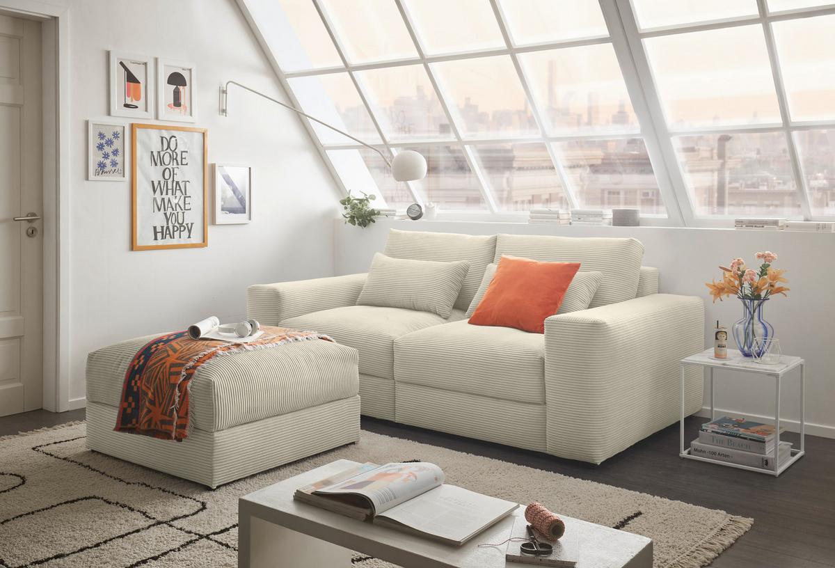 Hocker Genua Creme B: 87 cm - Creme/Schwarz, KONVENTIONELL, Textil (87/53/87cm) - MID.YOU