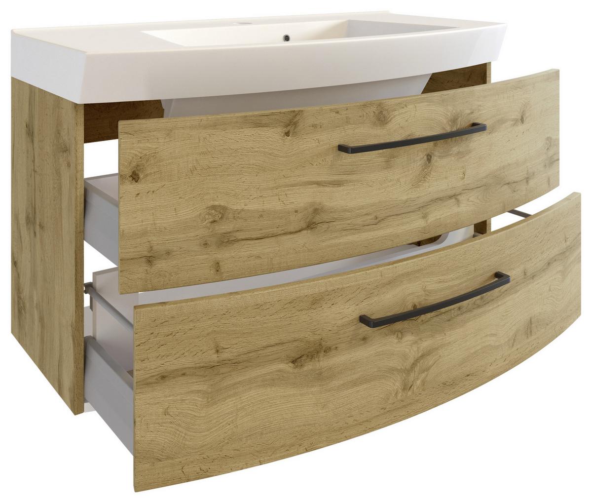 Waschbecken Mit Unterschrank Manchester B:100cm Eiche Dekor - Eichefarben/Weiß, MODERN, Keramik/Holzwerkstoff (100cm) - Held