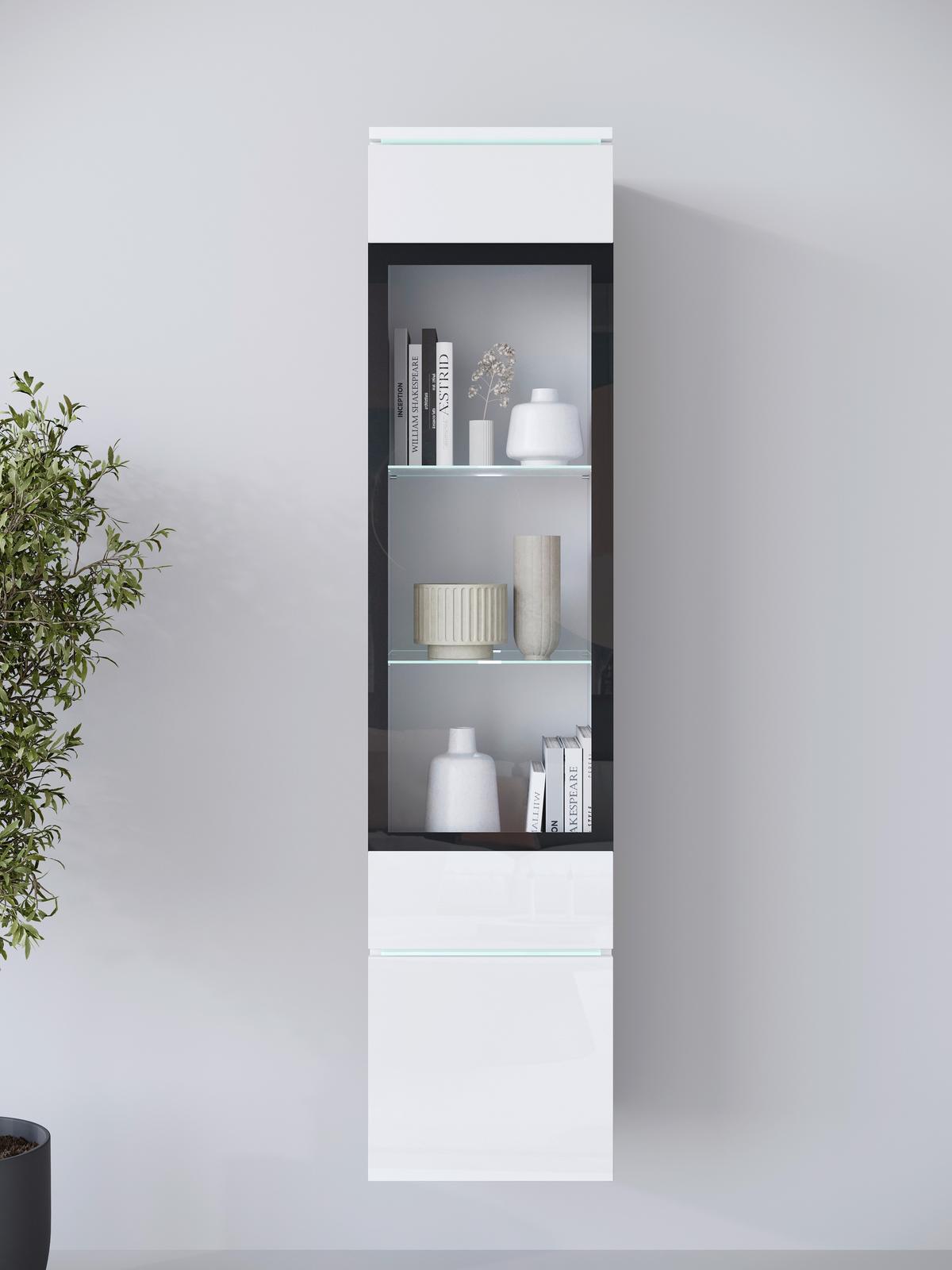 Vitrine Vera Weiß/weiß Hg B: 30cm - Weiß Hochglanz/Weiß, Design, Glas/Holzwerkstoff (30/130/33cm) - Livetastic