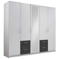 Drehtürenschrank Mit Spiegel + Laden 225cm Fly, Weiß/graphit - Graphitfarben/Weiß, Design, Glas/Holzwerkstoff (225/210/58cm) - MID.YOU