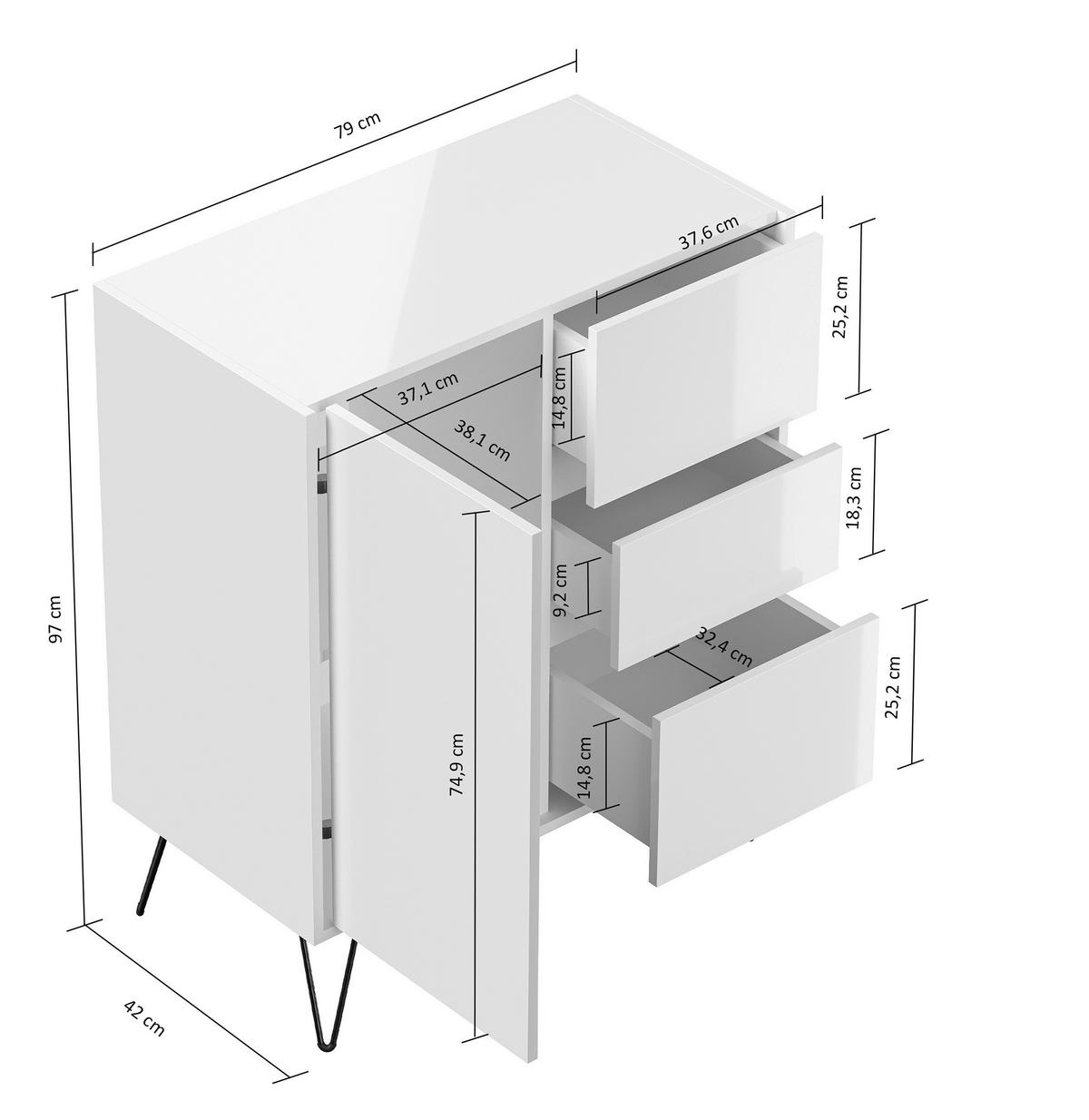 Sideboard Posseik Industrial Graphitfarben/Eichef. B: 79 cm - Eichefarben/Schwarz, Design, Holzwerkstoff (79/93,6/40,6cm) - P & B