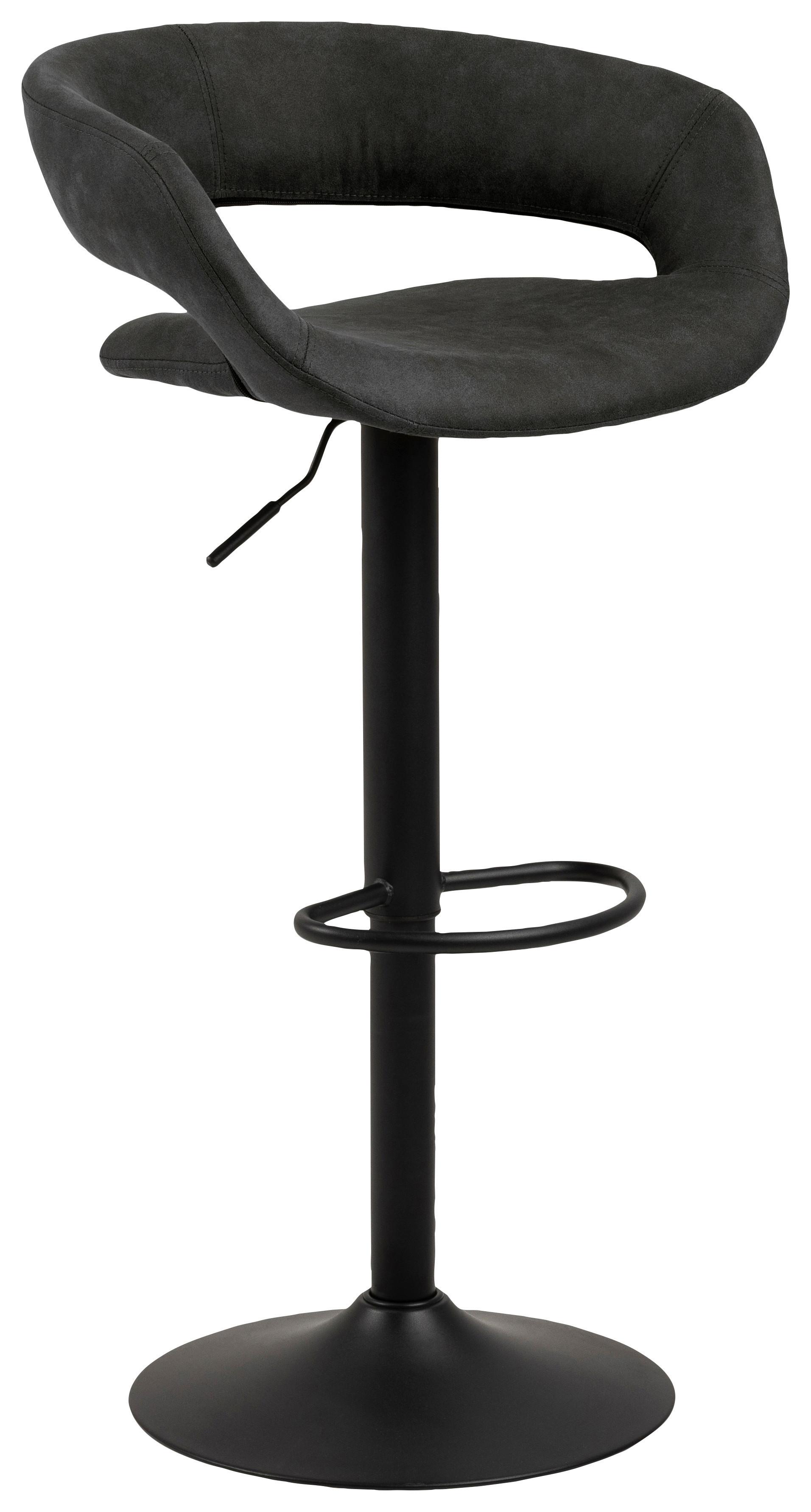 Barhocker höhenverstellbar Mit Lehne Grace Anthrazit - Anthrazit/Schwarz, Design, Textil/Metall (54/83-104/49cm) - MID.YOU