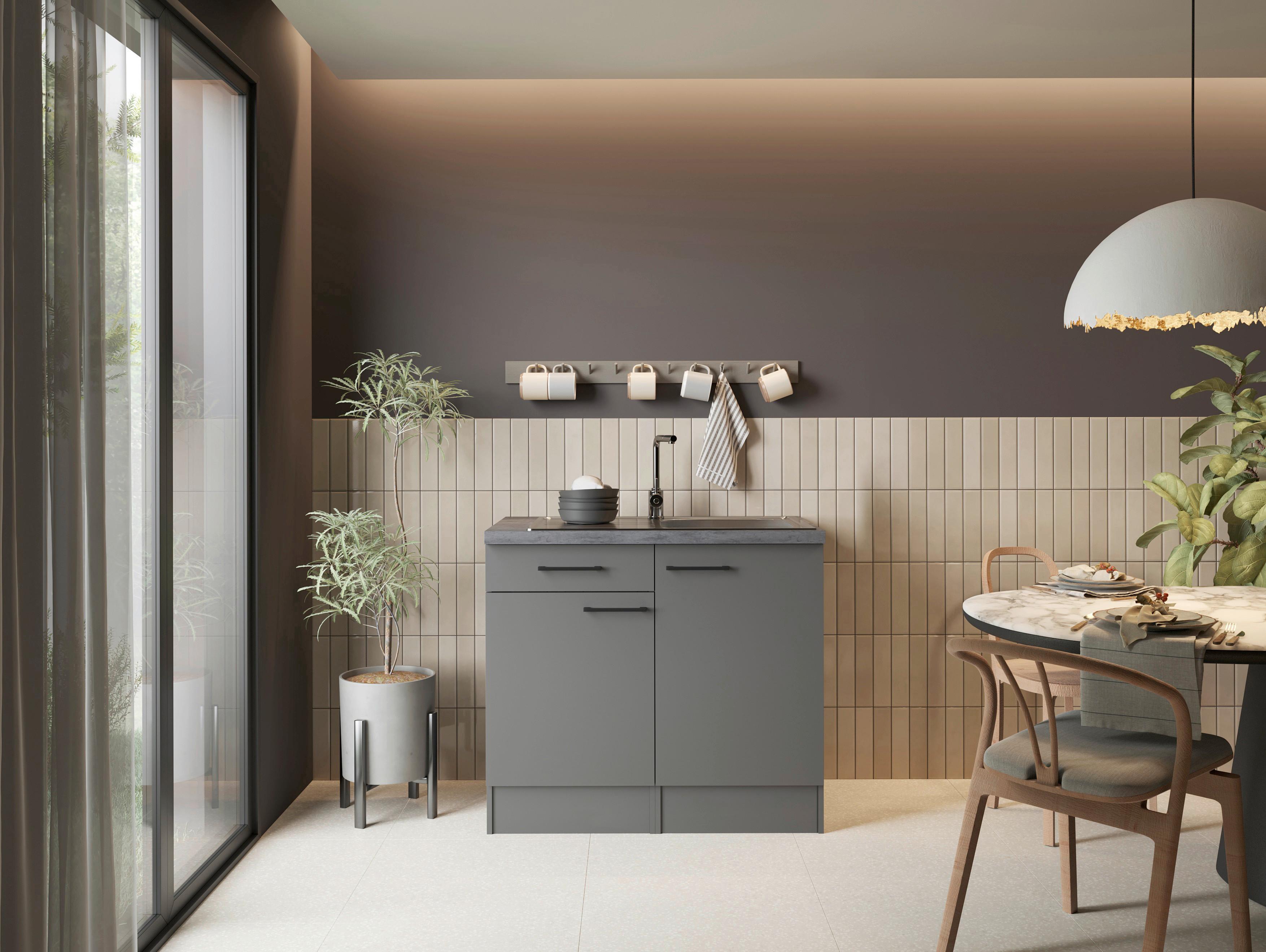 MINIKÜCHE Oliver, Grau B: 100 cm - Grau, Trend, Holzwerkstoff (100cm) - Respekta