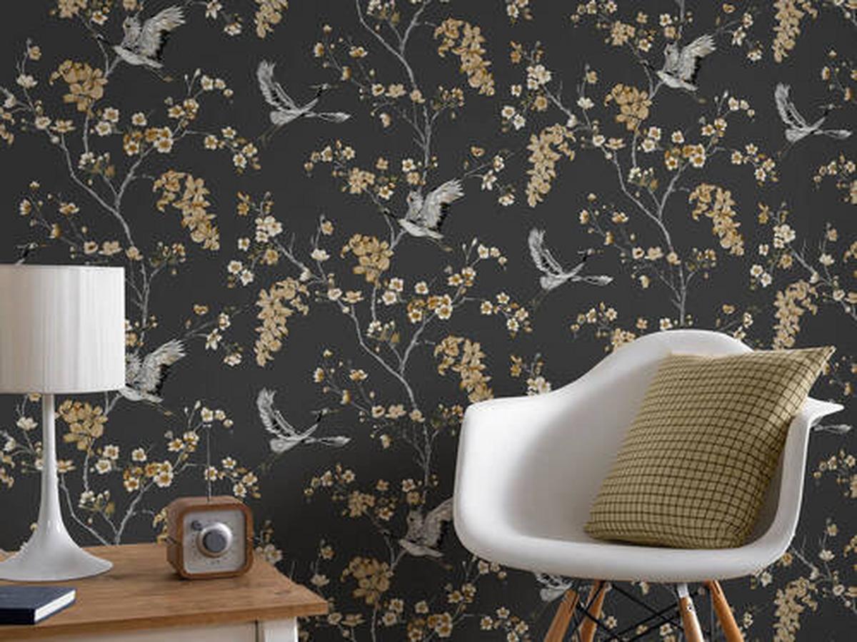 Vliestapete Alexa Kran, Anthrazit/Gold - Anthrazit/Goldfarben, Basics, Papier/Kunststoff (52/1000cm)