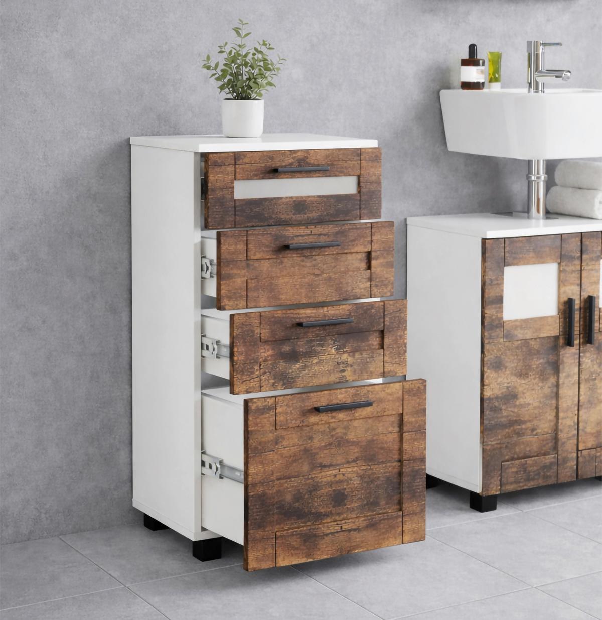 Midischrank Nilari Weiß/Eichefarben B: 38cm - Eichefarben/Weiß, Trend, Glas/Holzwerkstoff (38/76/28cm) - MID.YOU