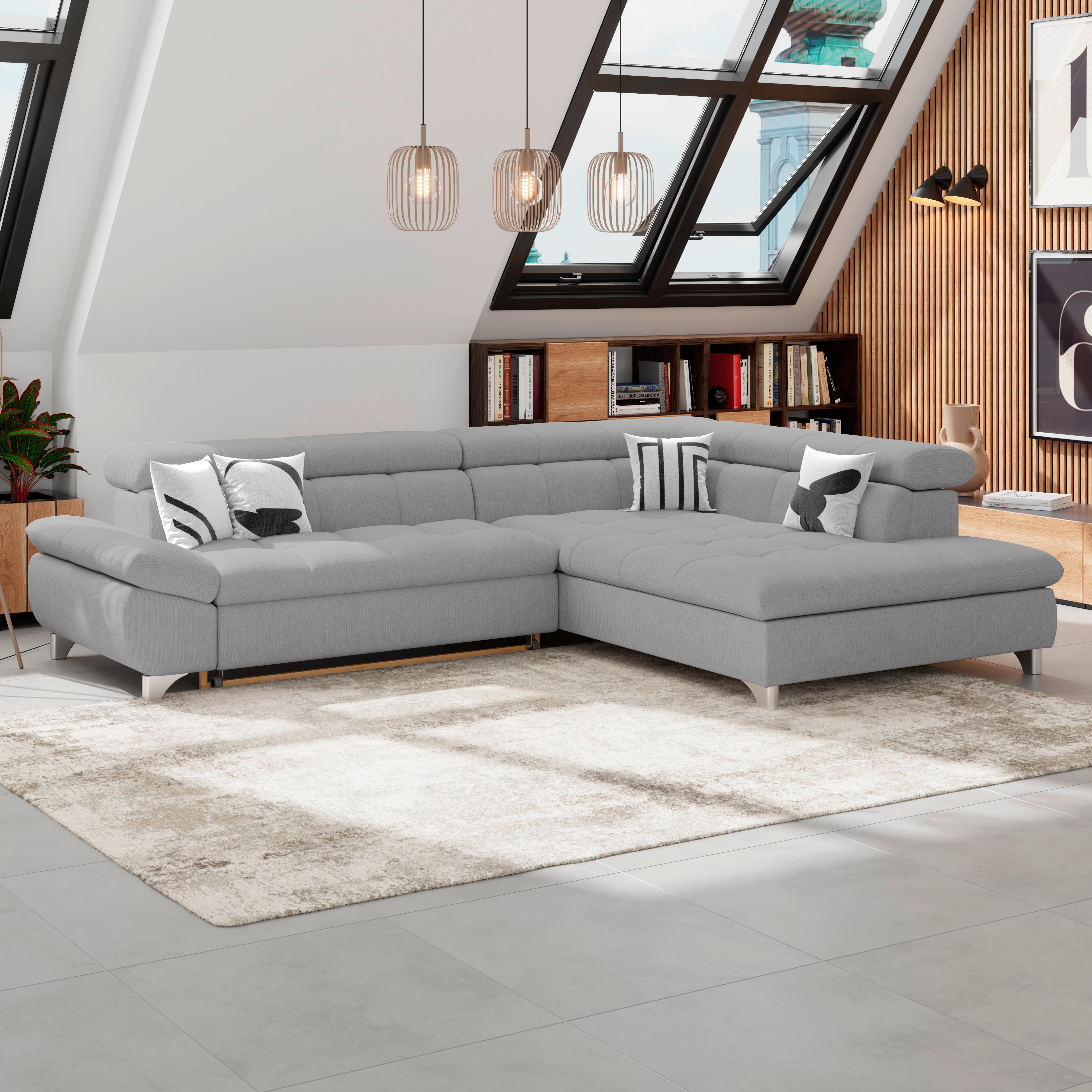 Ecksofa Mit Schlaffunktion Gemini Grau 312x234 Cm - Chromfarben/Grau, KONVENTIONELL, Textil (312/234cm)