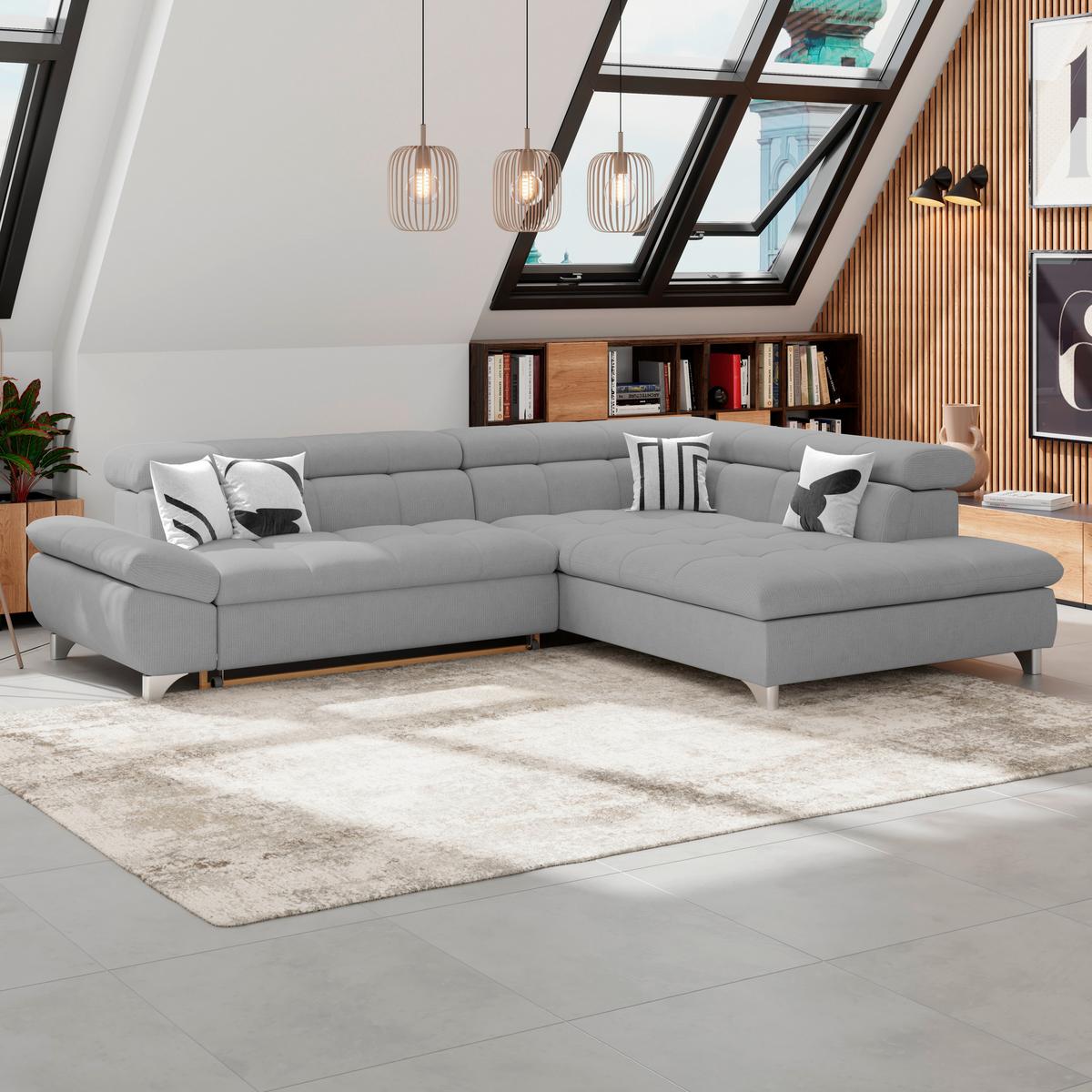 Ecksofa Mit Schlaffunktion Gemini Grau 312x234 Cm - Chromfarben/Grau, KONVENTIONELL, Textil (312/234cm)