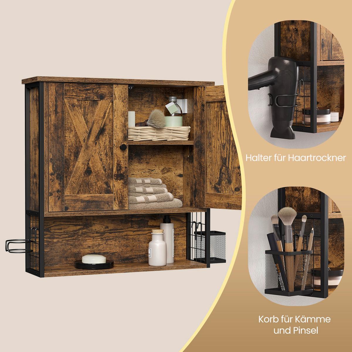 Hängeschrank Washbasin Cabinet - Schwarz/Braun, MODERN, Holzwerkstoff/Metall (60/60/16cm) - MID.YOU