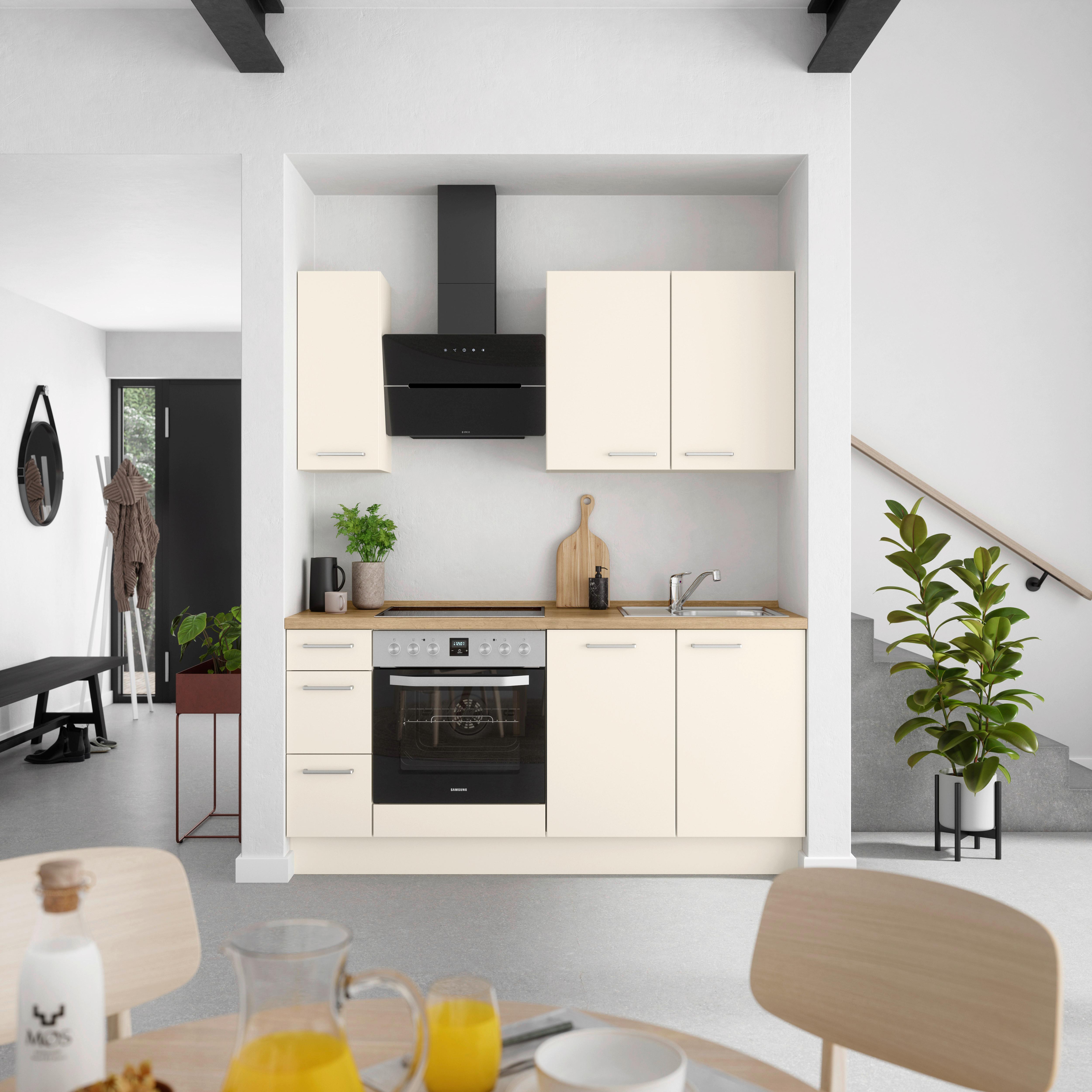 Kuchyňská linka 180 cm, magnólia matná - barvy dubu/magnolie, Moderní, kov/kompozitní dřevo (180cm) - Nobilia