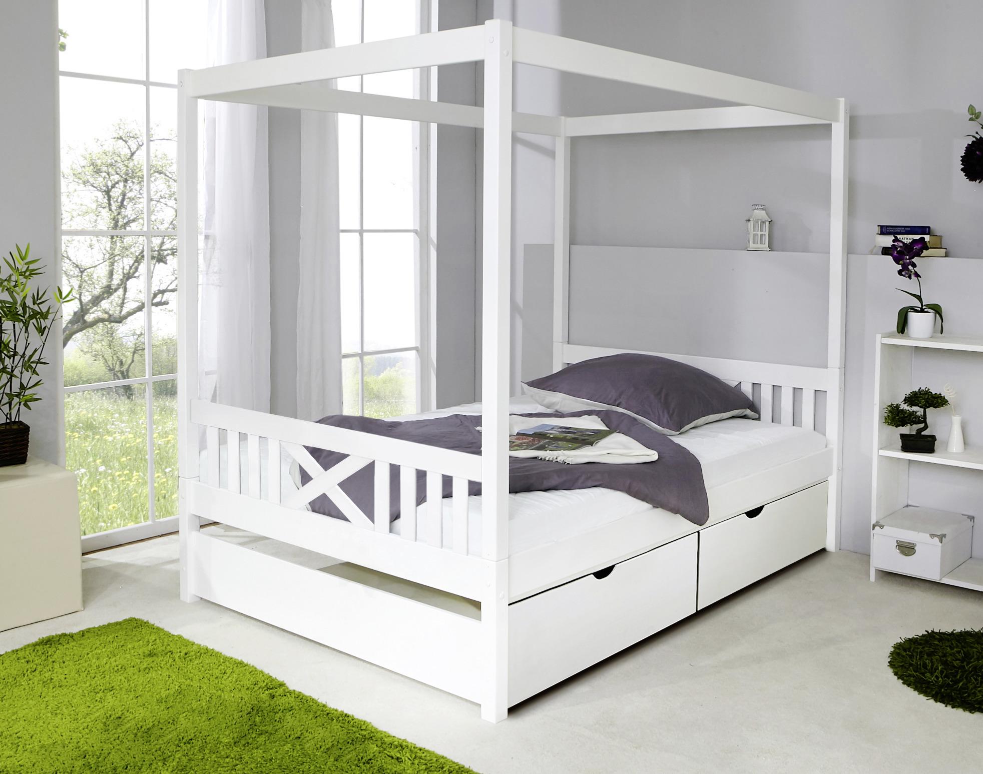Posteľ s nebesami LINO biela - biela, Modern, drevo (140/200cm) - MID.YOU
