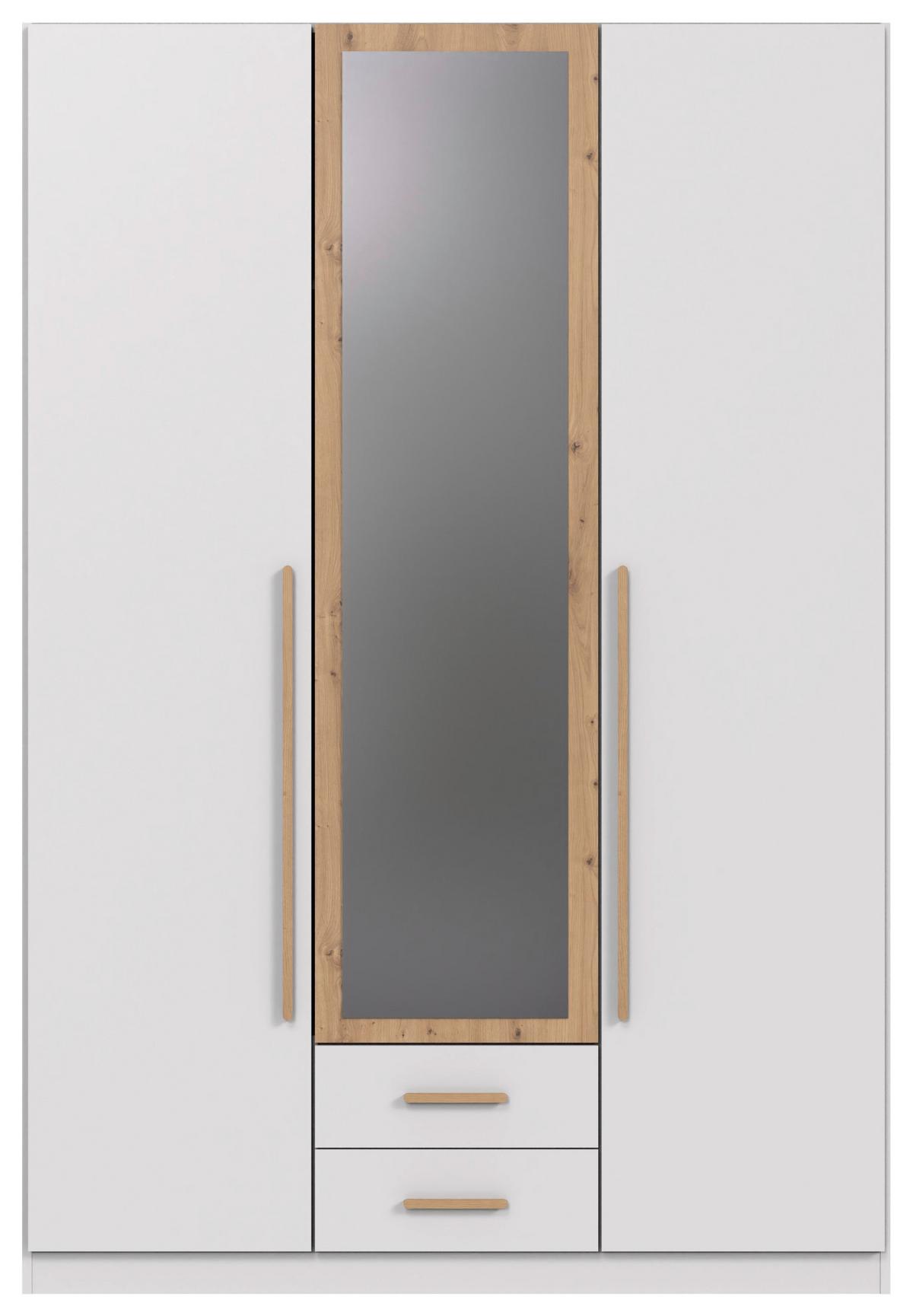 Šatní skříň MARBURG, šírka 135 cm - bílá/dub artisan, Konvenční, kompozitní dřevo/sklo (135/199/58cm) - Mömax