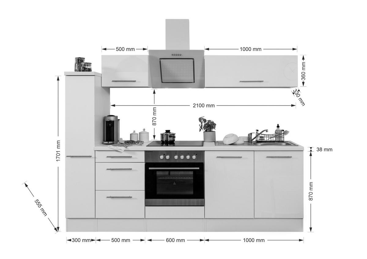 Küchenzeile Rp240wsc mit Geräte 240 cm Schwarz/Weiß - Schwarz/Weiß, KONVENTIONELL, Holzwerkstoff (240cm) - Respekta