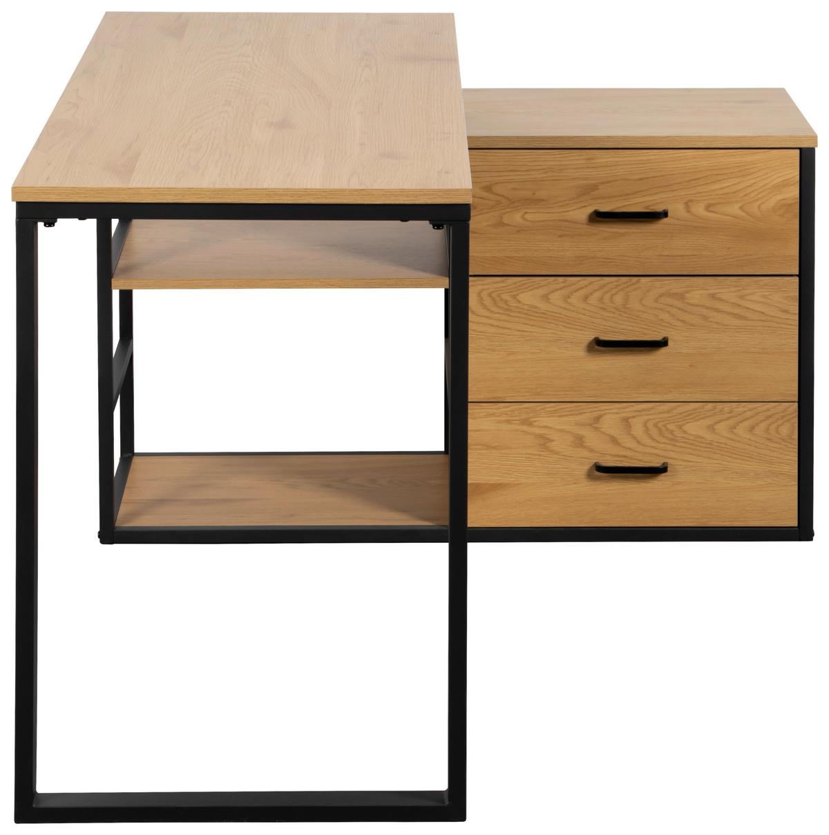 Eckschreibtisch Flux Schwarz/Eichefarben L: 140 cm - Eichefarben/Schwarz, MODERN, Holzwerkstoff/Metall (140/100/75cm) - Livetastic