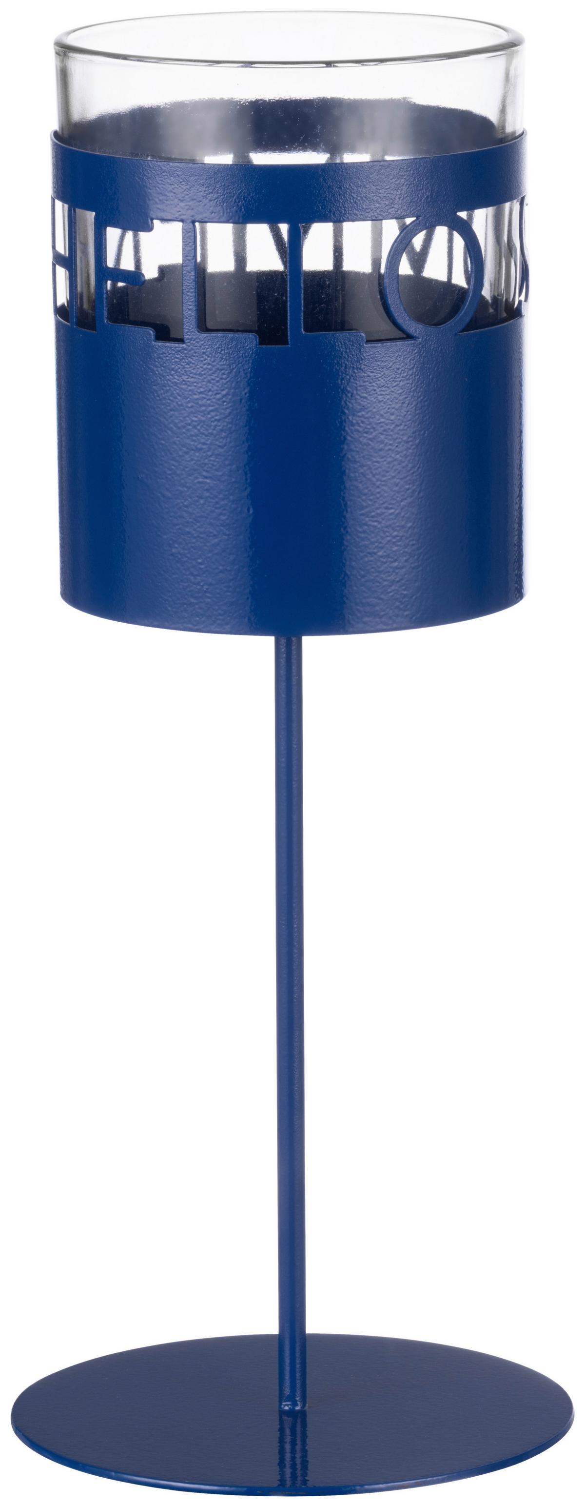 Teelichthalter Balu - Blau, KONVENTIONELL, Glas/Metall (10/24,5cm) - Luca Bessoni