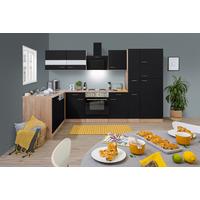 Eckküche Economy mit Geräten 172x310 cm Schwarz/Eiche Dekor - Eichefarben/Schwarz, Basics, Glas/Holzwerkstoff (172/310cm) - Respekta