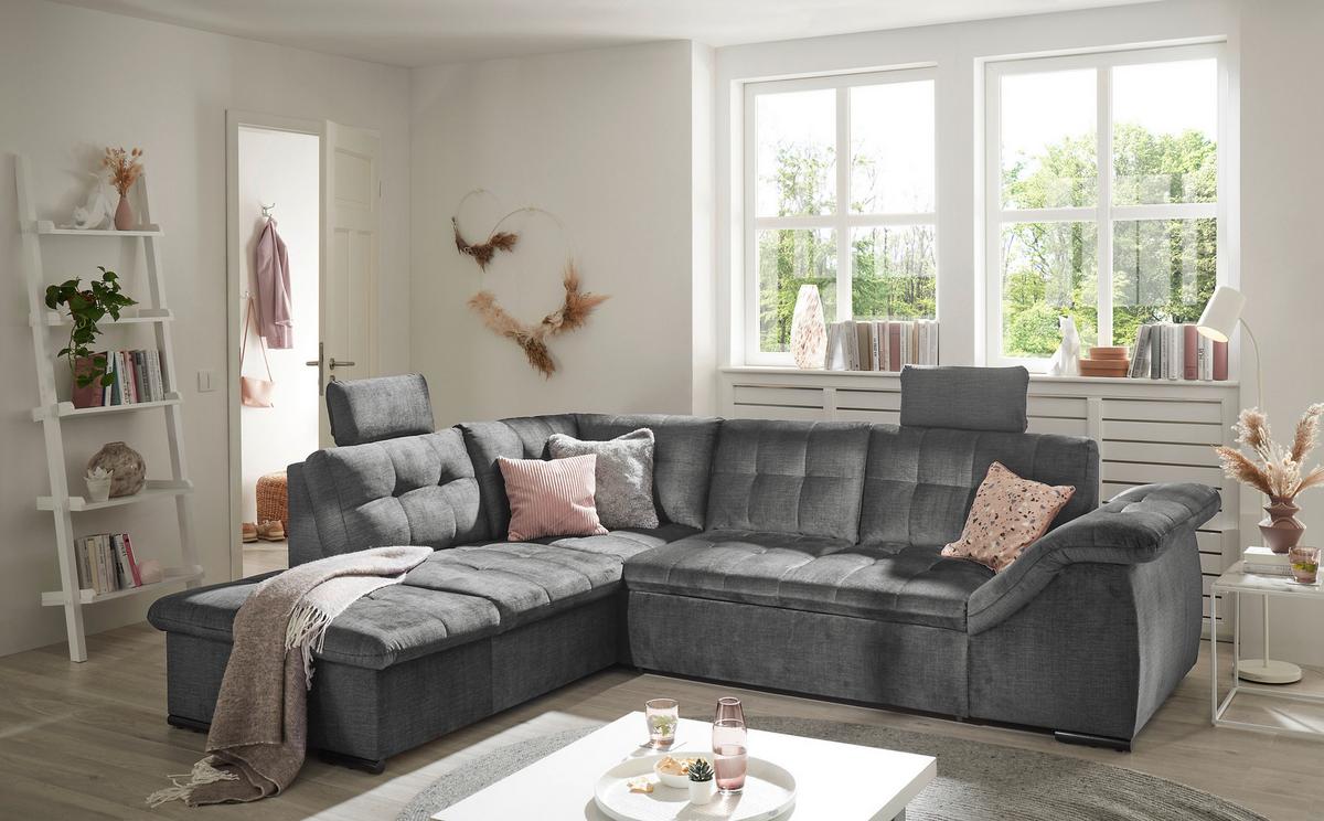 Ecksofa Estrella Grau S: 217x283 cm - Schwarz/Grau, KONVENTIONELL, Textil (217/283cm) - MID.YOU