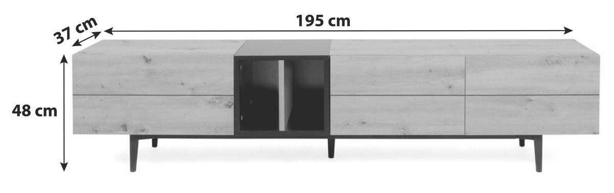 TV-Element Nola B: 195 cm Eiche Dekor/Schwarz - Eichefarben/Schwarz, KONVENTIONELL, Holzwerkstoff (195/48/37cm) - MID.YOU