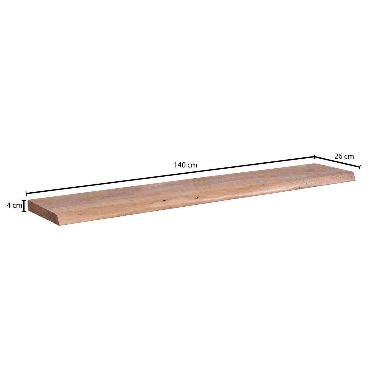Nástěnná police z masivního dřeva š: 140cm - barvy akácie, Moderní, dřevo (140/4/26cm) - MID.YOU