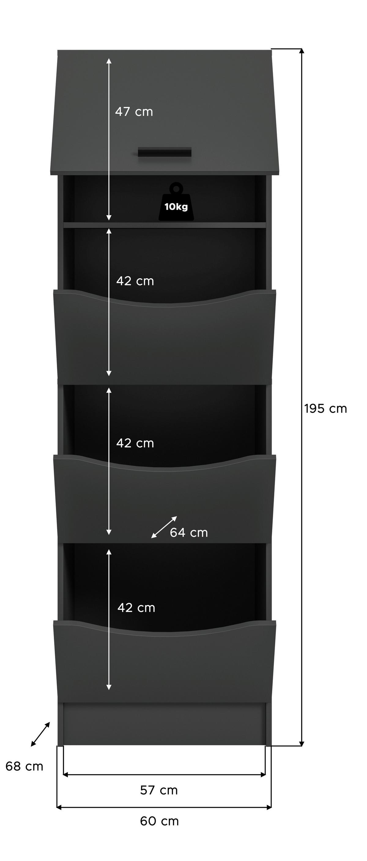 Hochschrank Free Anthrazit B: 60 Cm - Anthrazit/Weiß, Basics, Holzwerkstoff (60/195/68cm) - MID.YOU