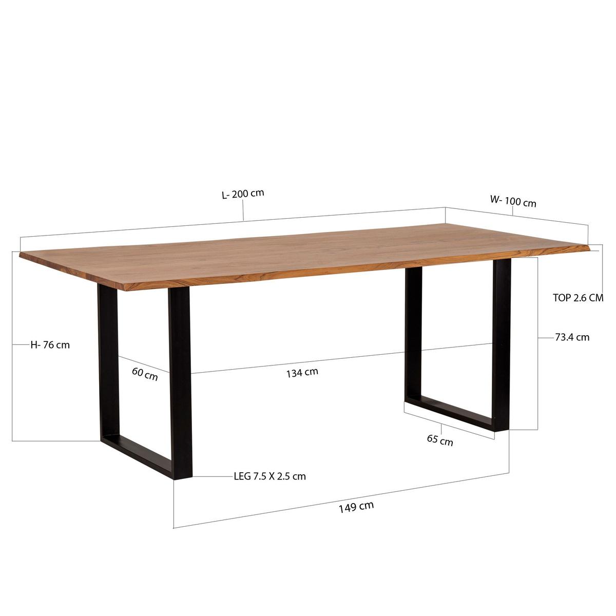 Obdĺžnikový jedálenský stôl RUNNER 200x100 cm - čierna/farba akácie, Natur, kov/drevo (200/100/76cm) - MID.YOU