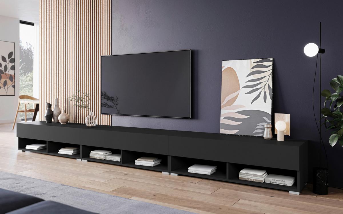 Lowboard A300 Schwarz B: 300 cm - Schwarz/Grau, Trend, Holzwerkstoff (300/27/31cm)