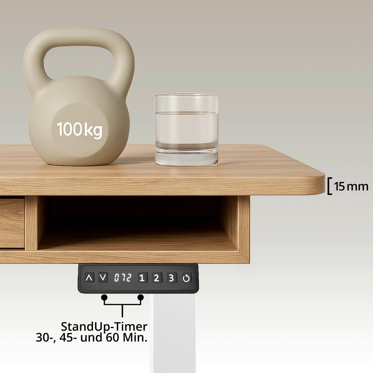 Schreibtisch Worktime Style Weiß/Eichefarben L: 120cm - Eichefarben/Weiß, MODERN, Holz/Metall (120/60/72-110cm) - MID.YOU