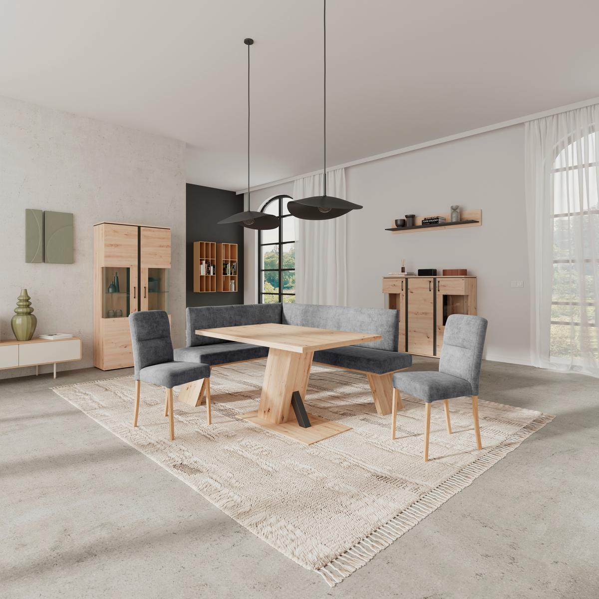 Eckbank Emma Ii Webstoff Schwarz, B: 150 Cm - Eichefarben/Schwarz, KONVENTIONELL, Holzwerkstoff/Textil (150/185cm)