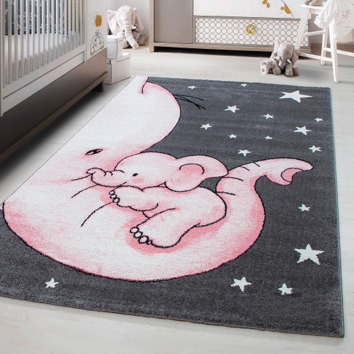 Kinderteppich Elefant Grau/weiß/pink Kids 80x150 Cm - Pink/Weiß, Trend, Textil (80/150cm)