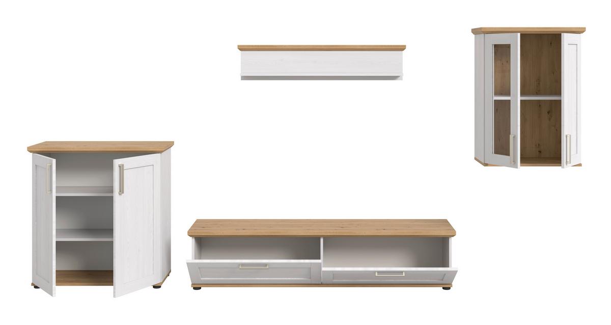 Wohnwand Verona Lärchefarben /Eiche Dekor B: 336cm - Lärchefarben/Schwarz, Design, Holzwerkstoff (336/161/40cm) - Livetastic