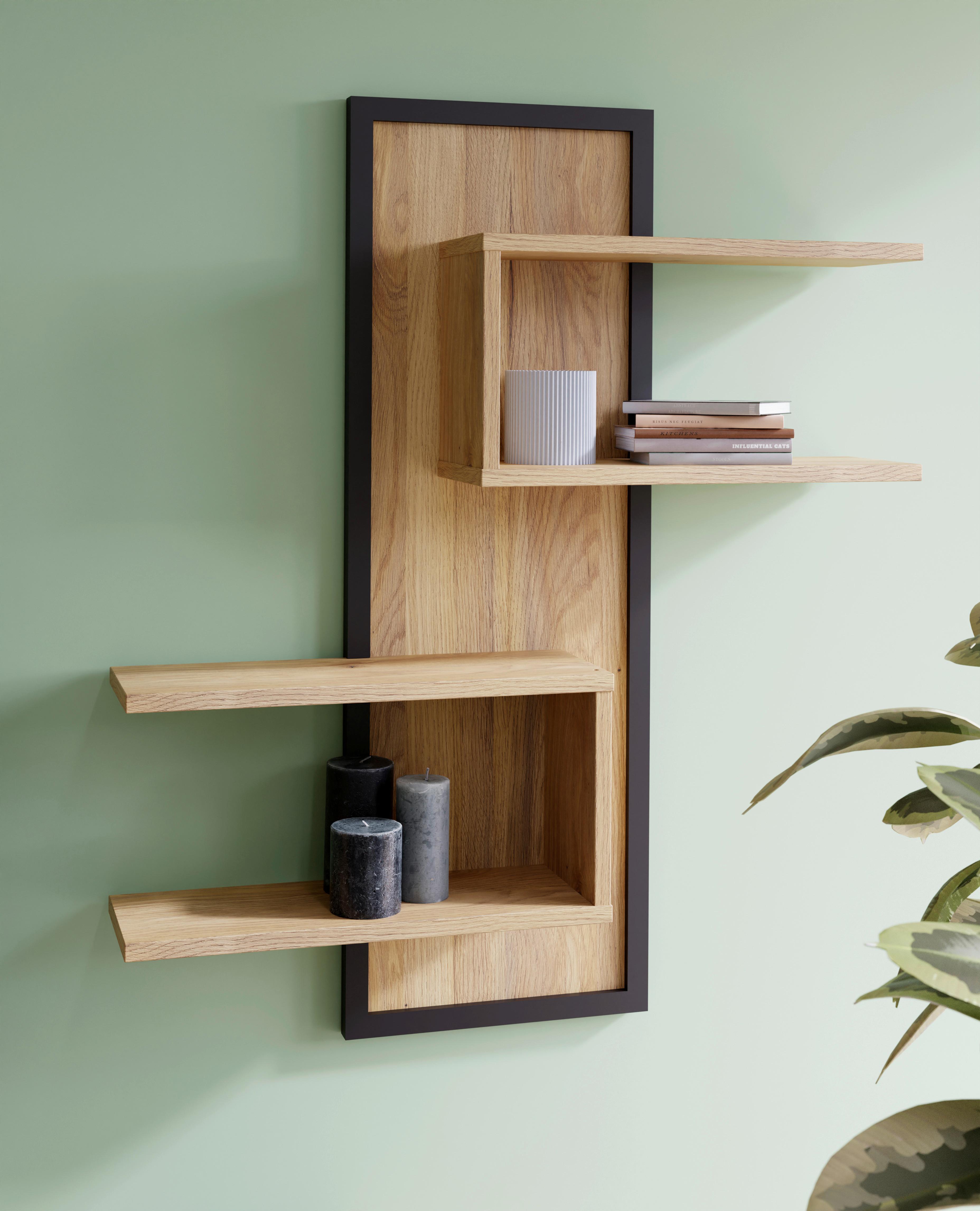 NÁSTĚNNÁ POLICE JYTANA - černá/barvy dubu, Moderní, kompozitní dřevo (102,6/122,5/21,9cm)