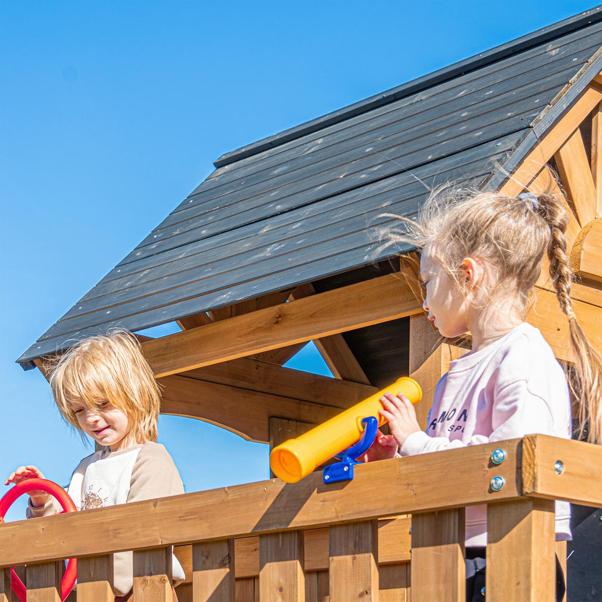 Spielturm mit Rutsche Grau - Anthrazit/Braun, Basics, Holz/Kunststoff (435/410/305cm) - Ambia Garden