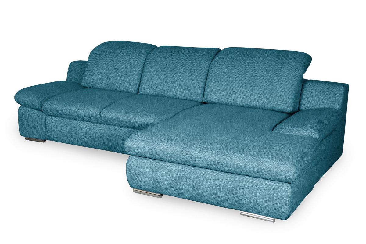Ecksofa Isona Blau Chenille - Chromfarben/Blau, Design, Textil (286/165cm) - Livetastic