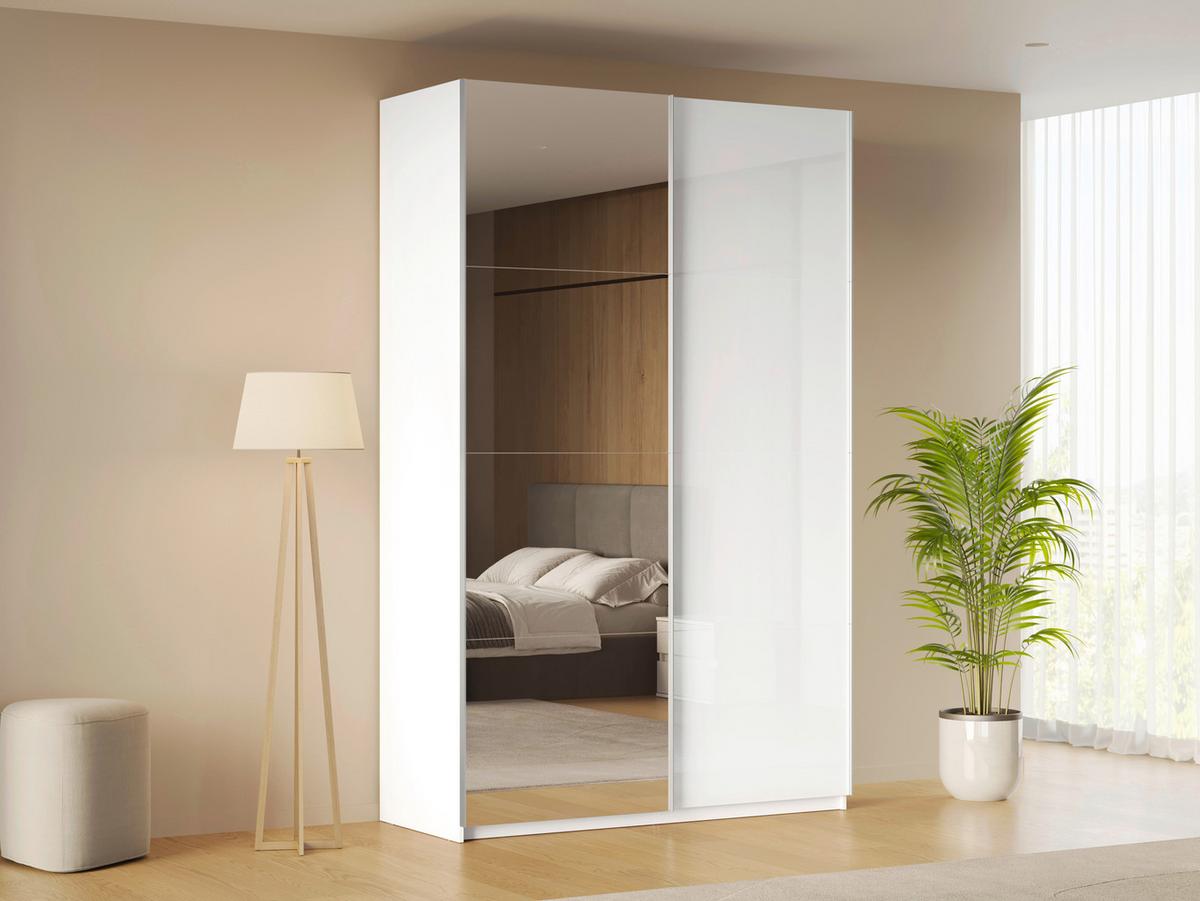SCHIEBETÜRENSCHRANK Viva Weiß Hochglanz B: 150cm - Weiß Hochglanz/Weiß, MODERN, Holzwerkstoff (150/210/62cm) - P & B