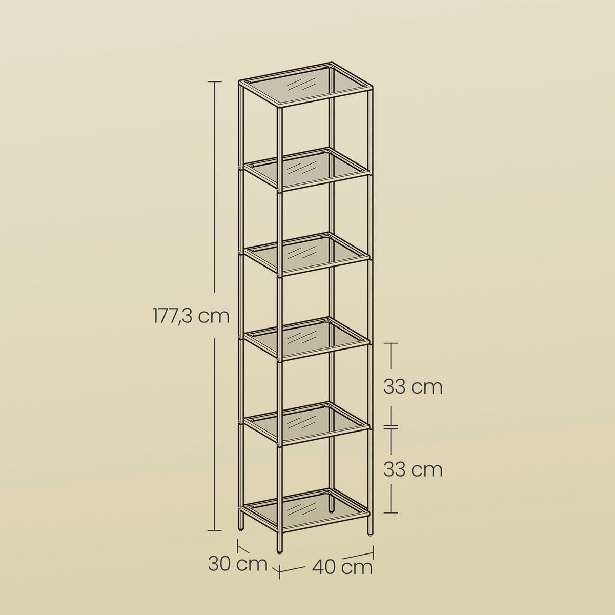 Regal Bookcase - Schwarz/Grau, MODERN, Glas/Metall (40/177,3/30cm) - MID.YOU