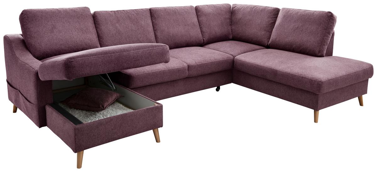 Wohnlandschaft Valentina Mit Schlaffunktion Bordeaux - Bordeaux/Naturfarben, KONVENTIONELL, Textil (150/301/200cm) - P & B