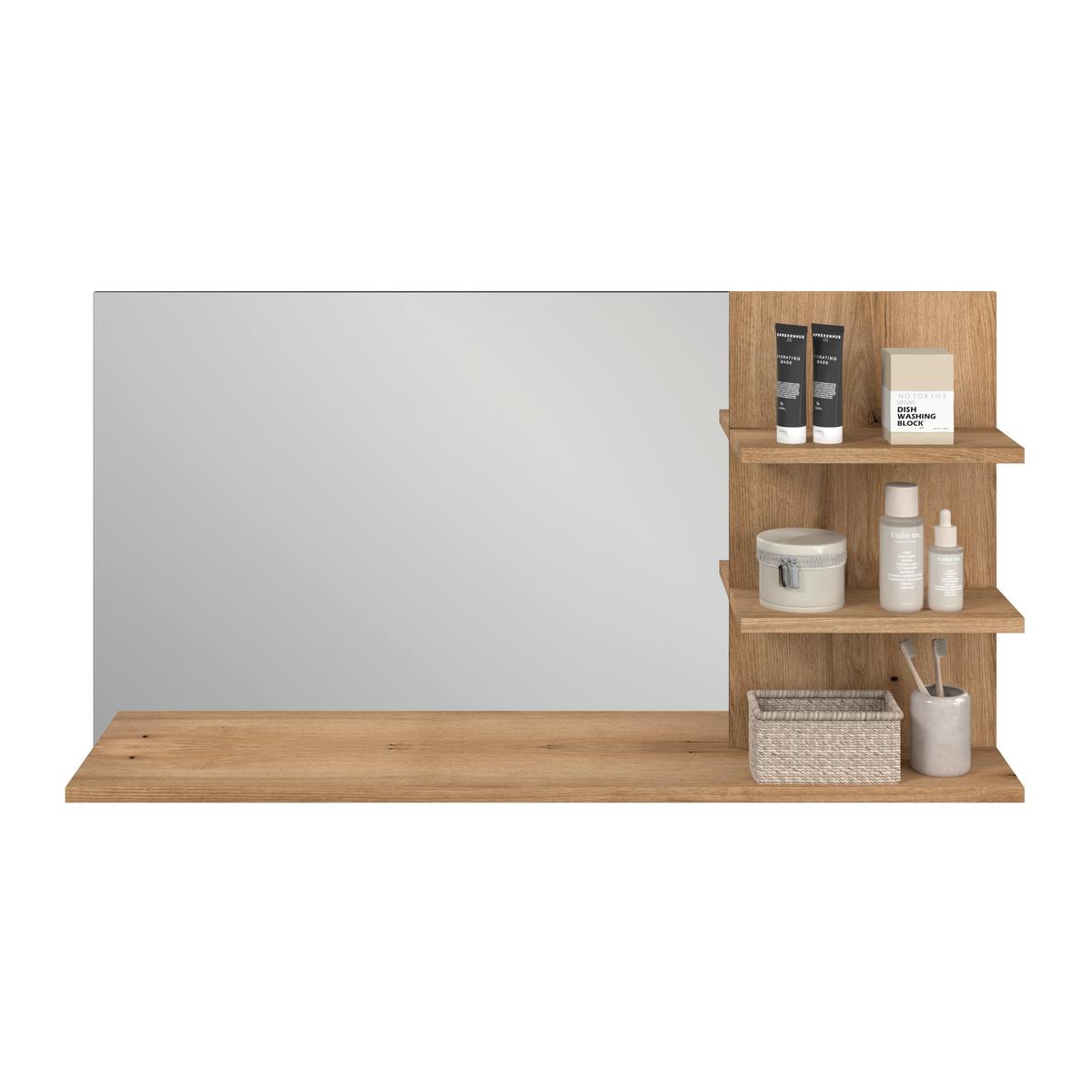 Badezimmerspiegel Cotia BxHxT: 135x70x20 cm, mit Ablagen - Eichefarben/Anthrazit, MODERN, Glas/Holzwerkstoff (135/70/20cm) - James Wood