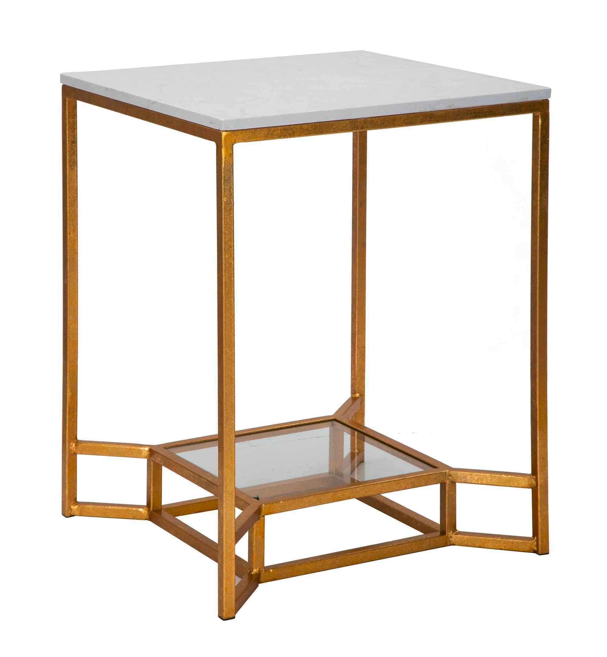 Couchtisch Marble Goldfarben, Weiß B: 60 cm - Goldfarben/Weiß, Basics, Glas/Stein (60/47/47cm)