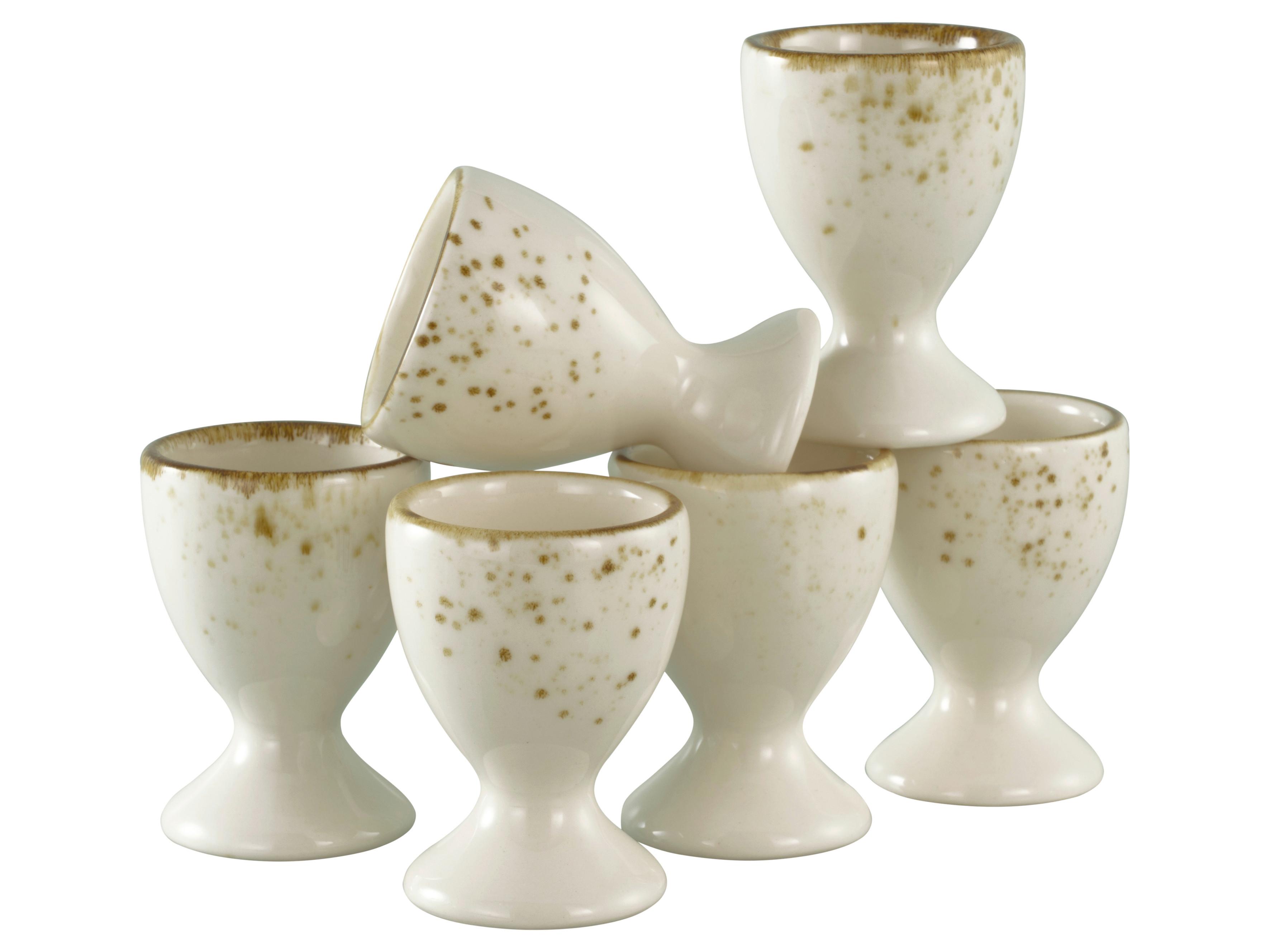 Eierbecherset, 6-Teilig. Steinzeug, creme
