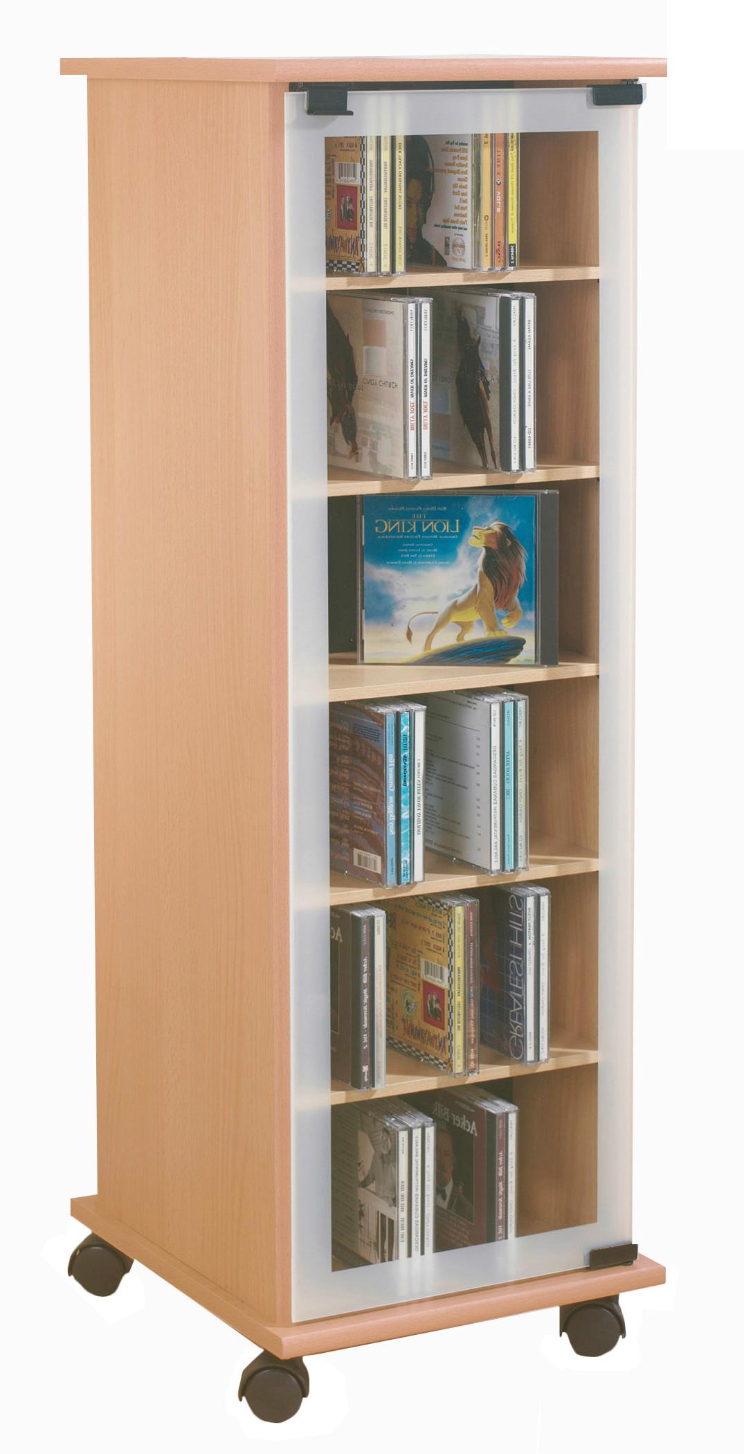 CD-Regal m. Glastür auf Rollen Valenza 31 cm Buche Dekor
