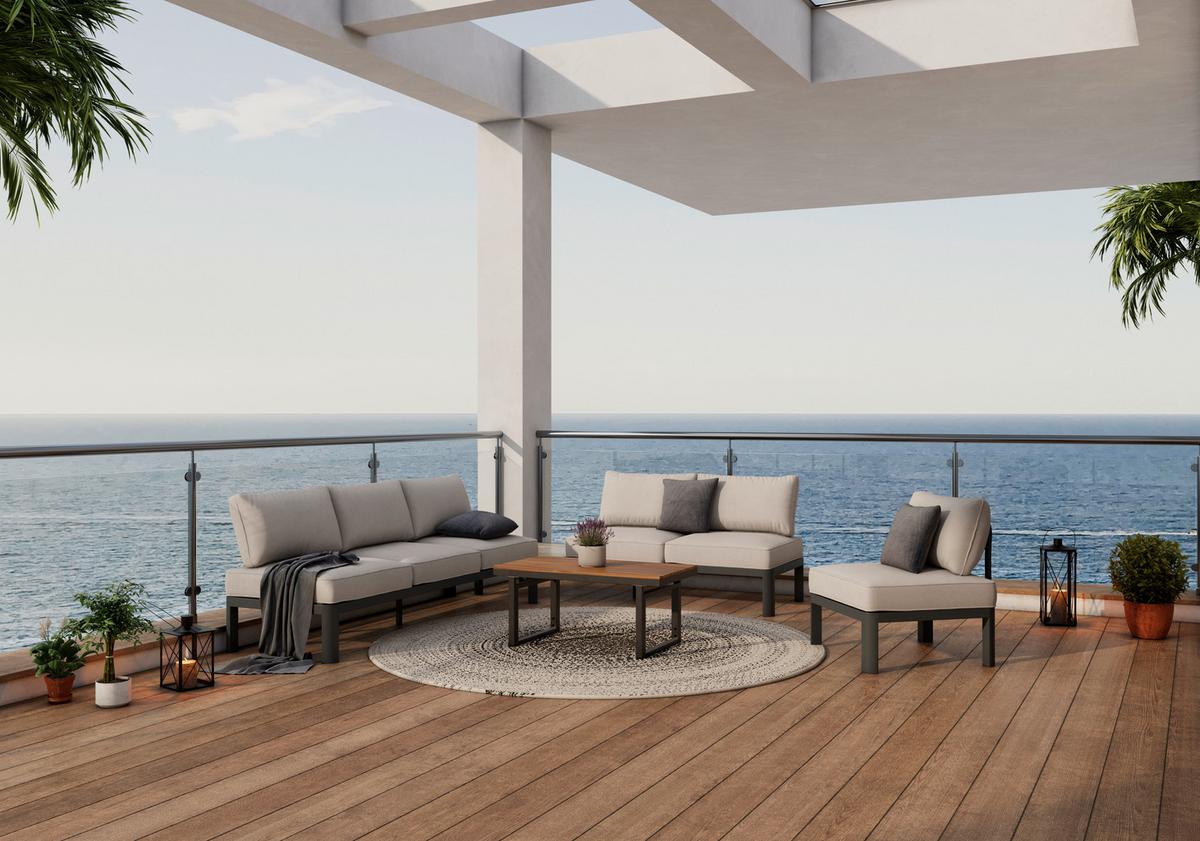 Loungegarnitur 4-Tlg Bordeaux Metall/Kunststoff mit Kissen - Dunkelgrau/Beige, MODERN, Kunststoff/Textil (300/222cm) - Beldano