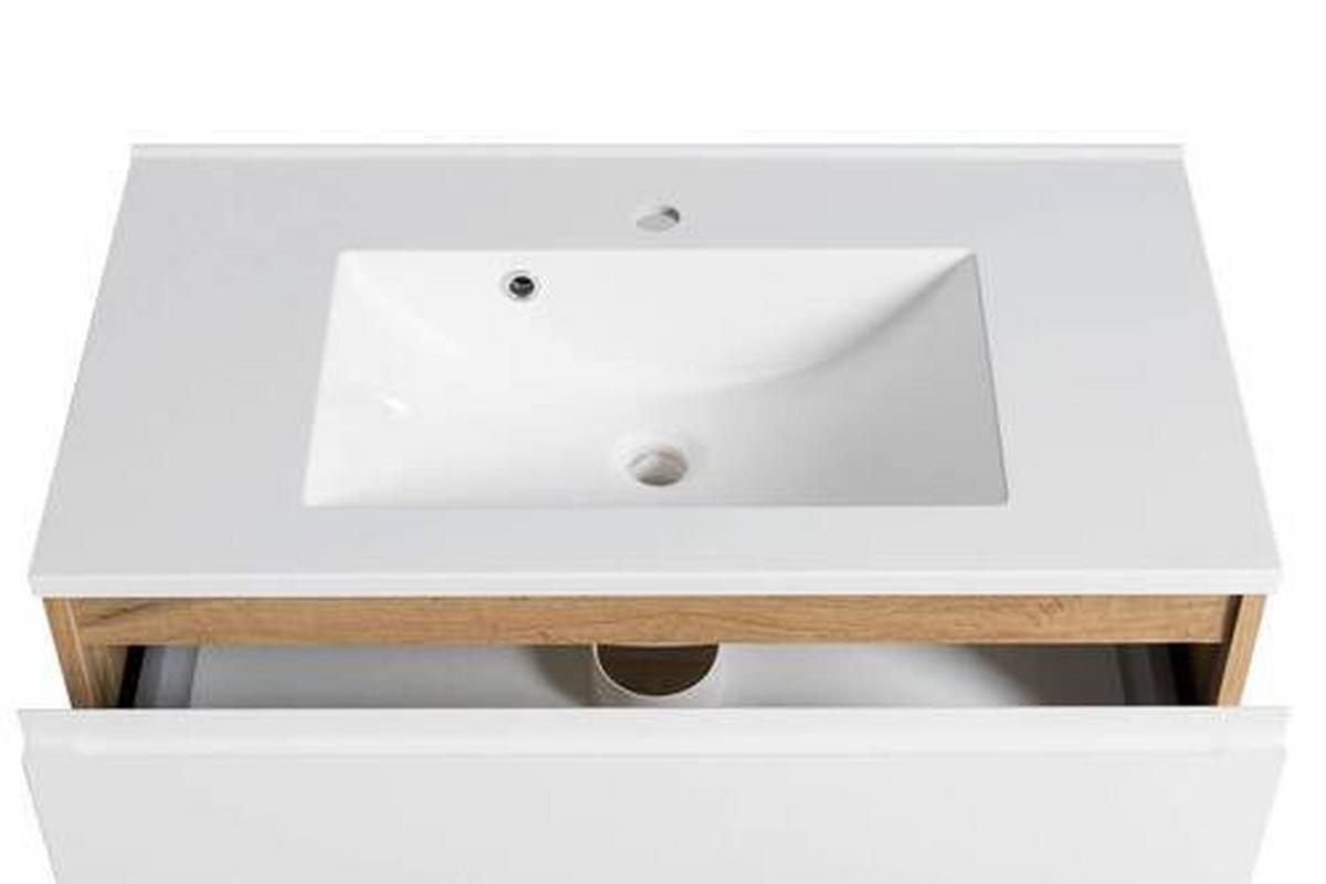 Waschbecken mit Unterschrank Varese B:80cm Eiche Dekor/Weiß - Eiche Wotan, MODERN, Holzwerkstoff/Stein (80cm) - Held