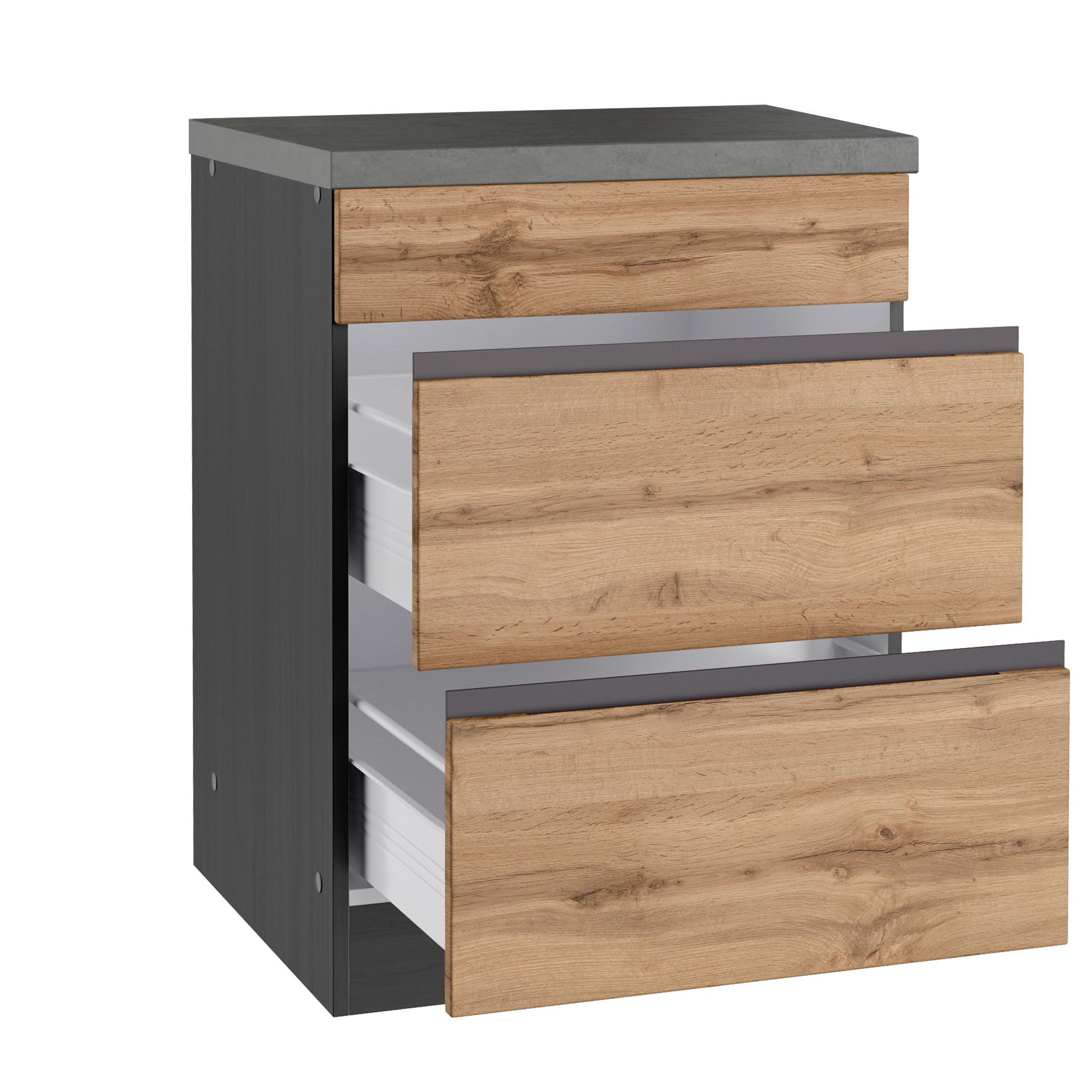Kochfeldumbauschrank Turin B: 60 Cm Graphitfarben/eiche - Eiche Wotan/Graphitfarben, Design, Holzwerkstoff (60/86/60cm) - Held