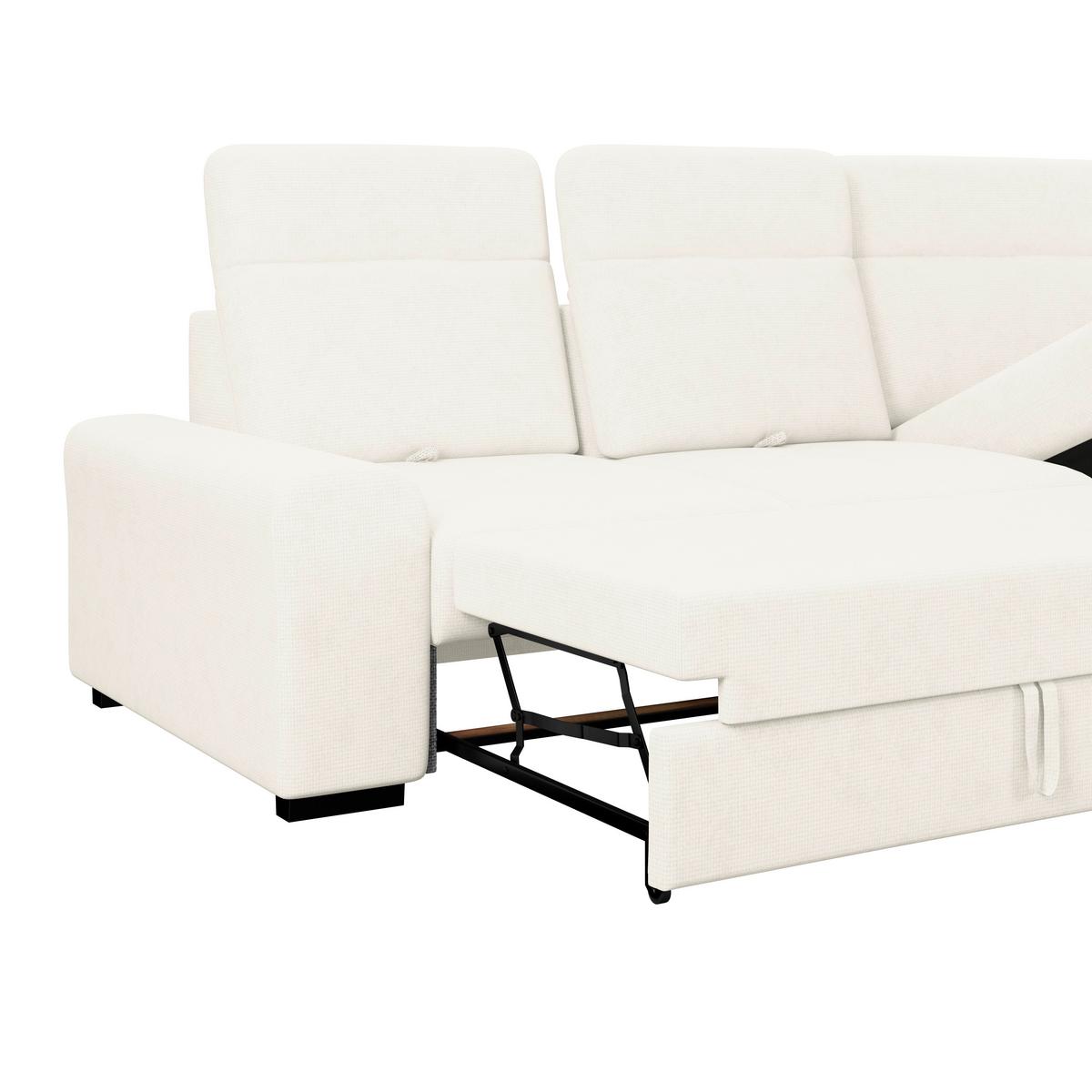 Ecksofa mit Bettfunktion Malaga new Chenille elfenbein - Elfenbein/Schwarz, KONVENTIONELL, Textil (286/203cm) - Ondega