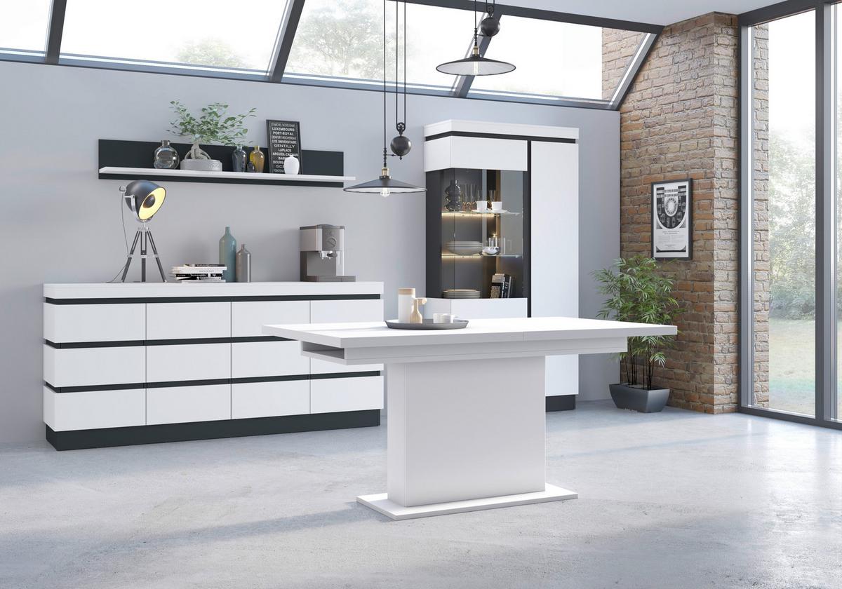 Campania Esstisch Alpinweiss, B: 160-200 cm - Weiß, Trend, Holzwerkstoff (160-200/76/90cm)