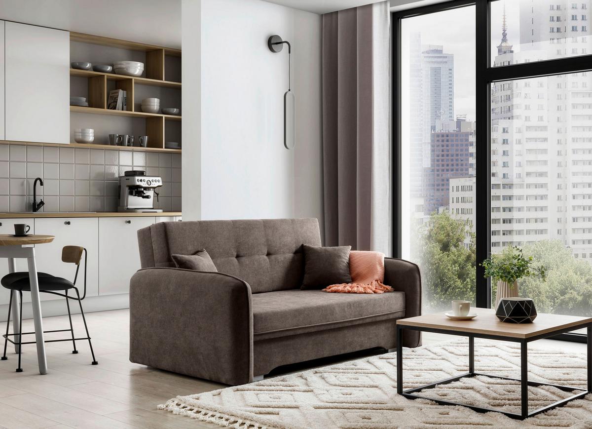 Schlafsofa Laine Braun, B: 155 cm - Silberfarben/Braun, Design, Textil (155/105/75cm) - MID.YOU