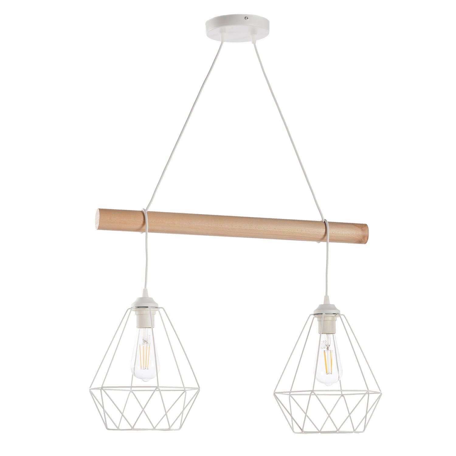 Pendelleuchte Hellbraun Weiß Hg L: 60 Cm - Hellbraun/Weiß Hochglanz, Natur, Holz/Metall (60/24/90cm)